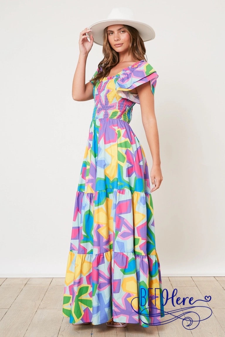 PREORDER : Floral Fantasy: Graceful Ruffle Sleeve Maxi Dress (Ships Middle of March) - BFF Here