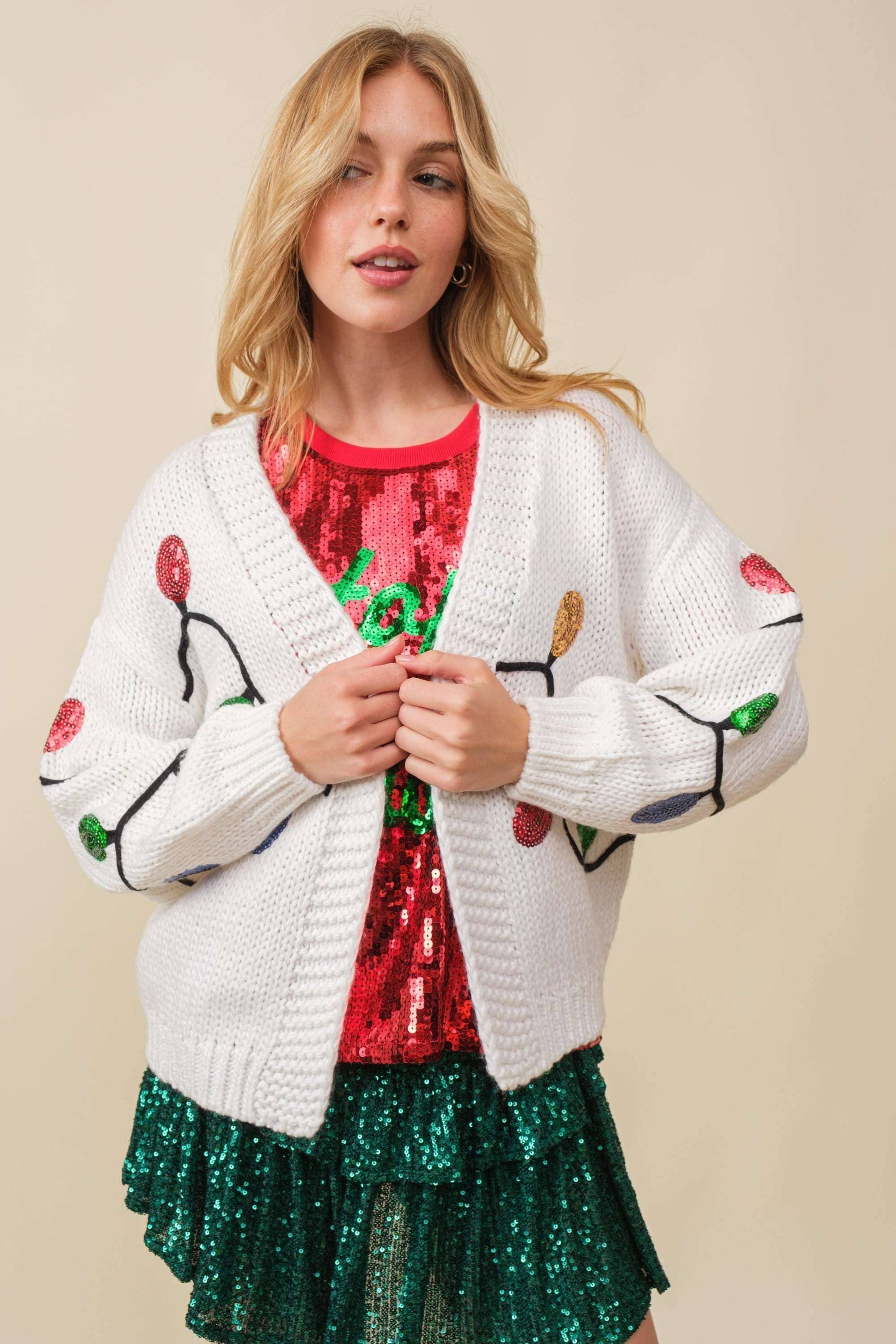 Christmas Sequin Light Cardigan - BFF Here