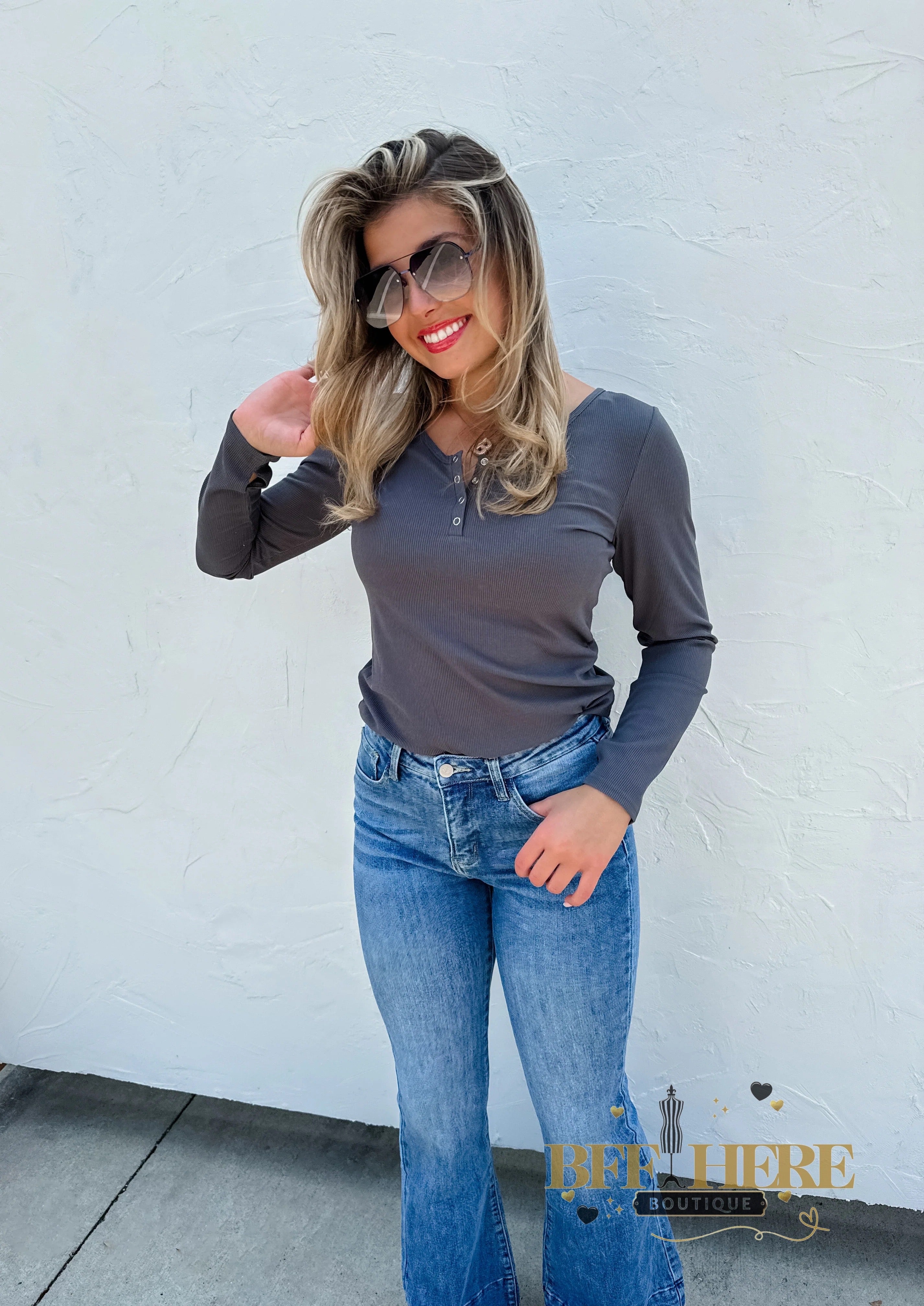 Fall Brooklyn Snap Henley Top / Choice of Color - BFF Here