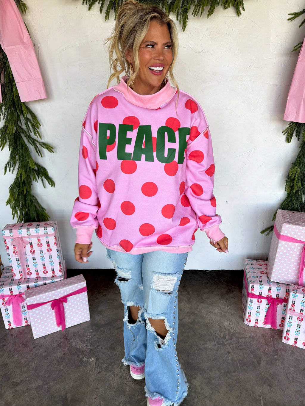 PREORDER: Peace & Polka Dot Mock Neck Pullover by Blakeley (ETA: October)