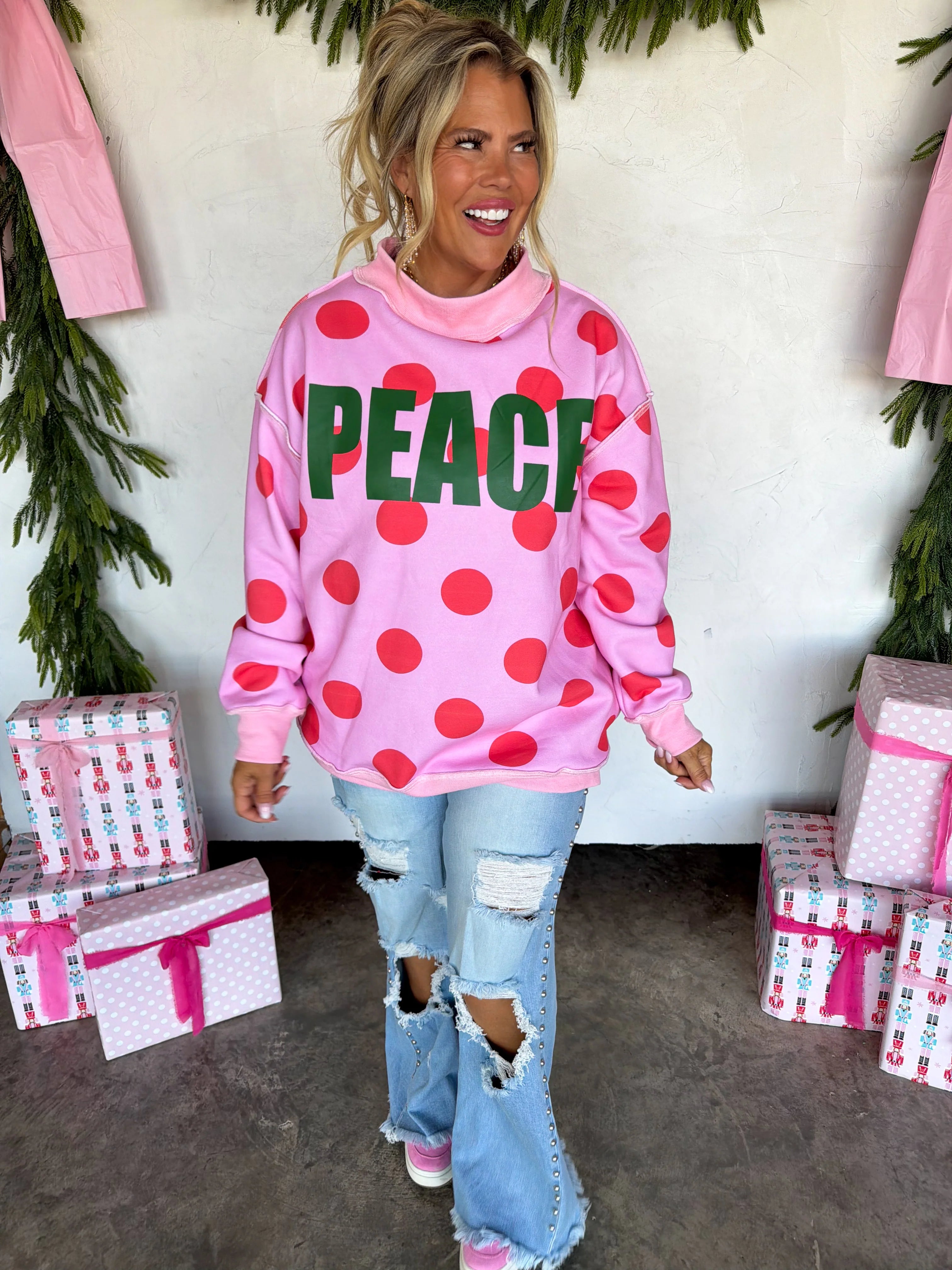 PREORDER: Peace & Polka Dot Mock Neck Pullover by Blakeley (ETA: October)