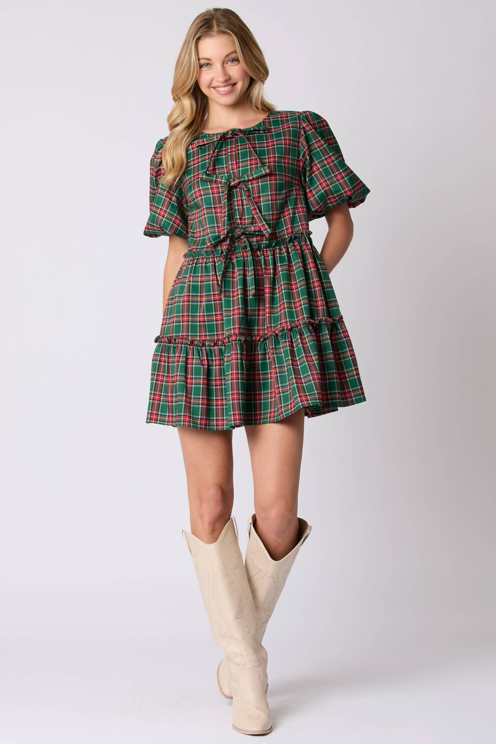 Holiday Plaid Ruffle Dress - BFF Here