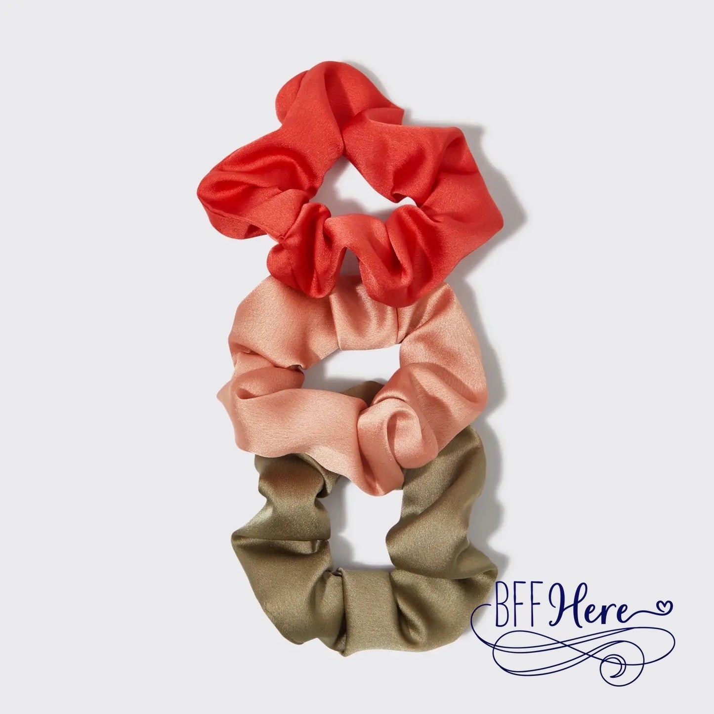 Holiday Ornament Satin Scrunchies 3pc Set- Pinksettia - BFF Here