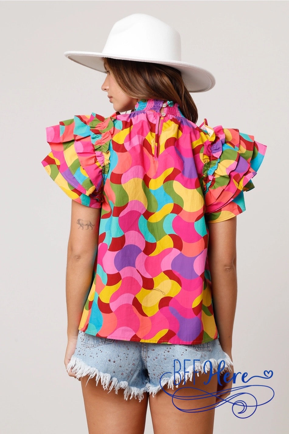 Ruffle Cascade: Quintuple-Layer Sleeve Top - BFF Here