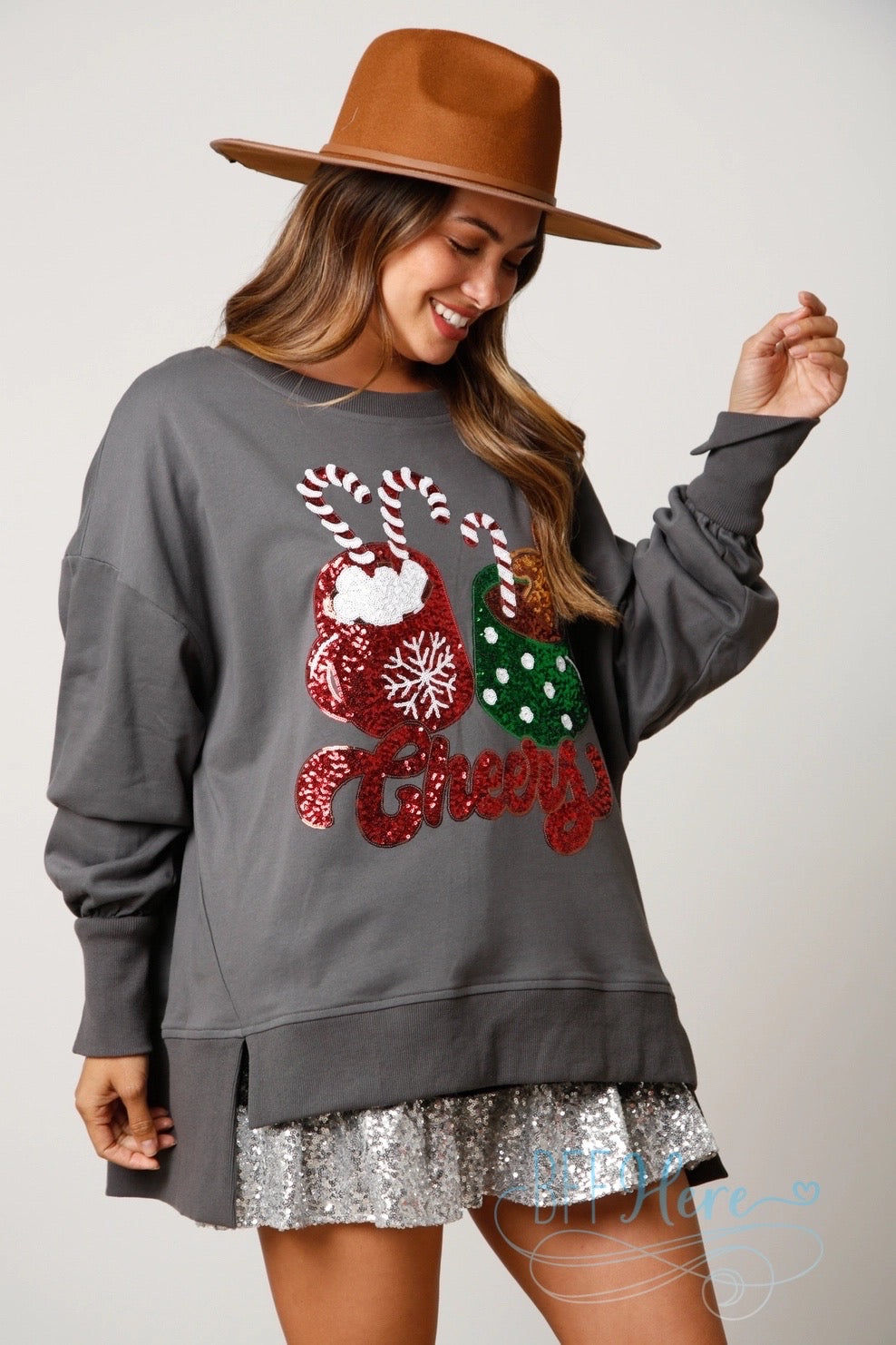 Warm Wishes, Sparkling Style: Cheers Hot Cocoa Sequin Sweatshirt - BFF Here