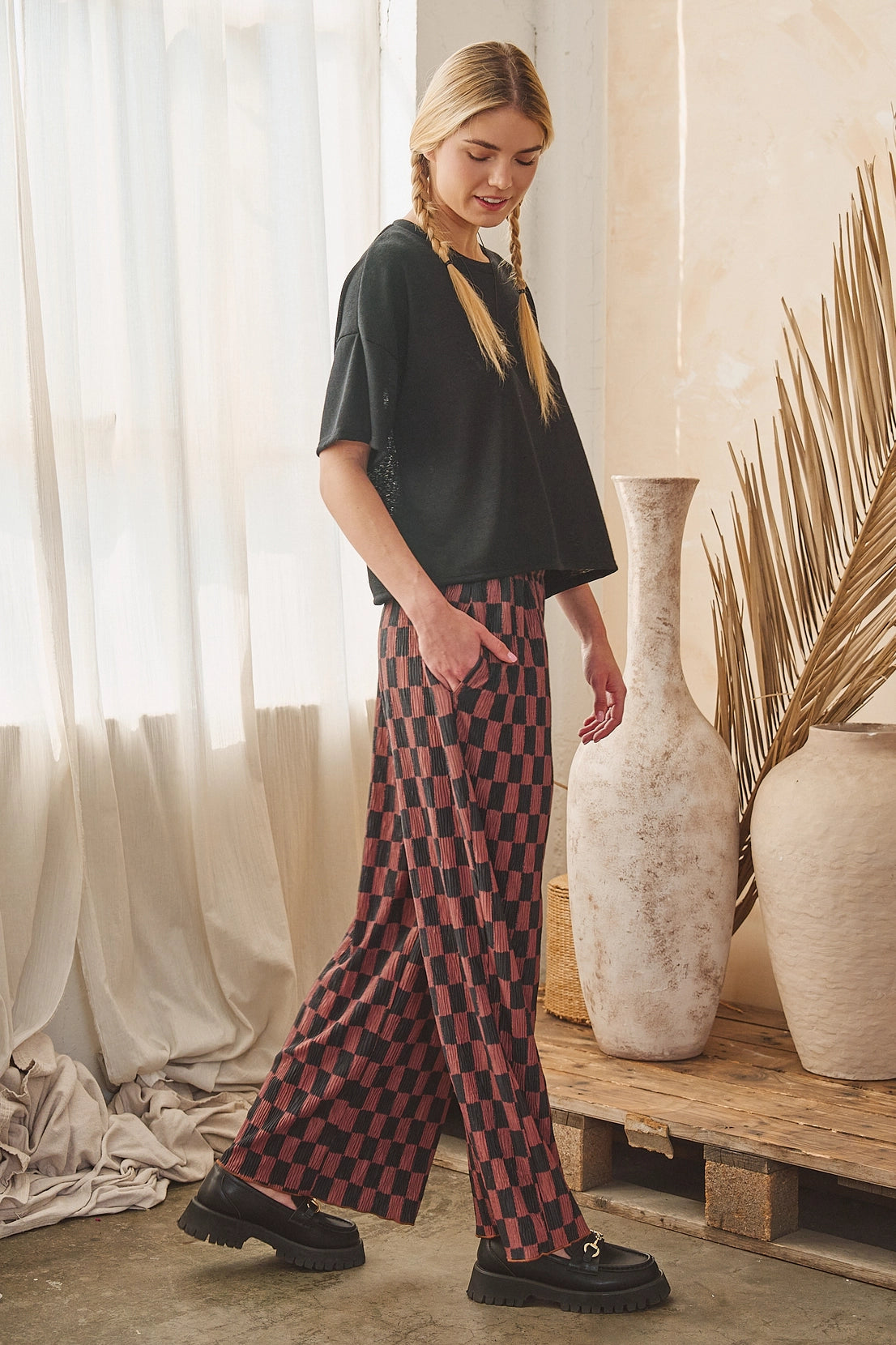 Retro Checkered Wide-Leg Pants by Jade by Jane (Ships 2-3 weeks) - BFF Here