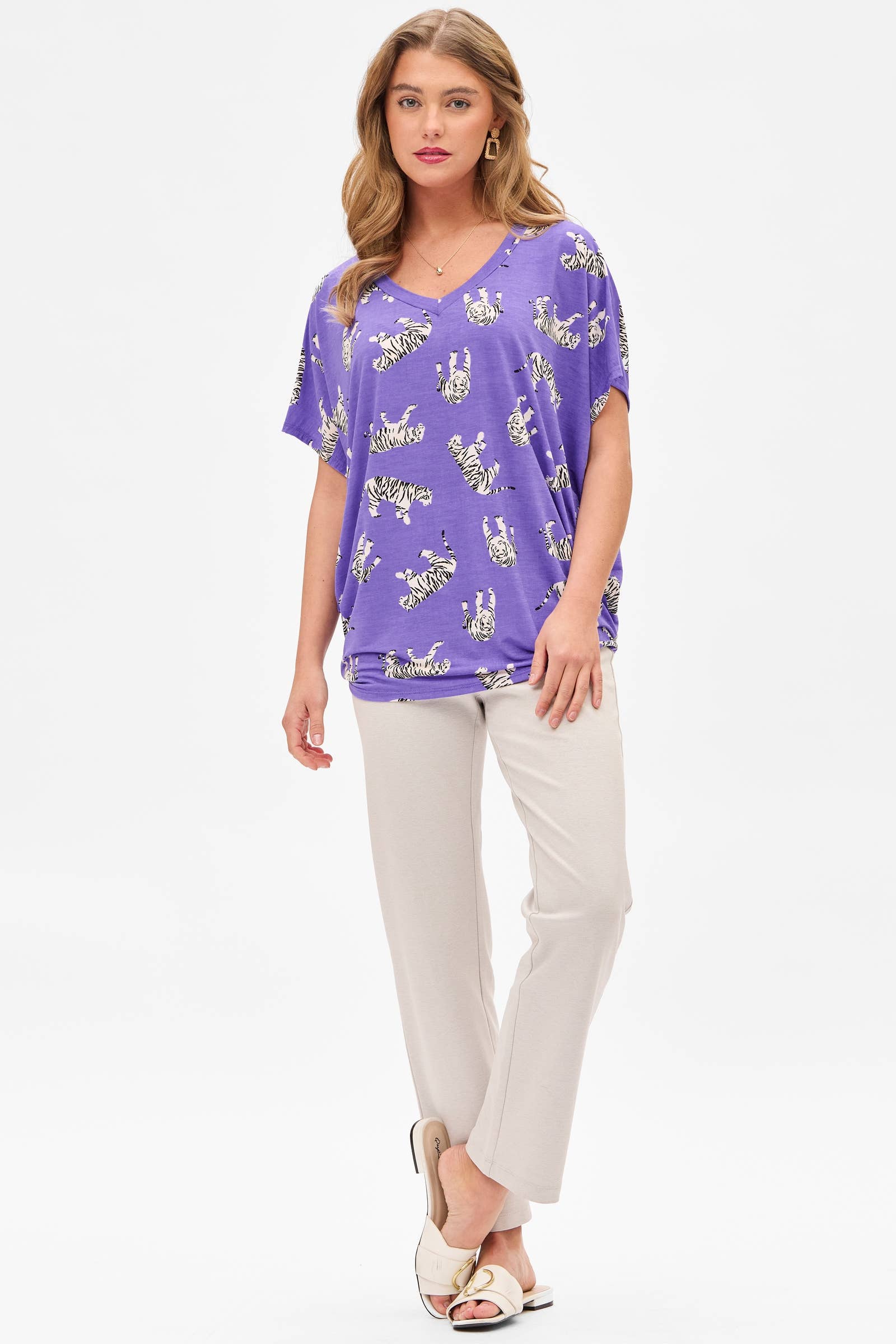 Sadie Tiger Print V-Neck Tunic by Dear Scarlett - BFF Here
