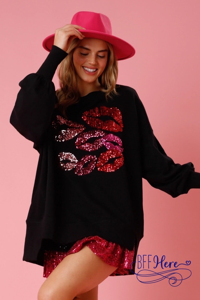 Sparkle Smooch: Sequin Kisses Sweatshirt - BFF Here