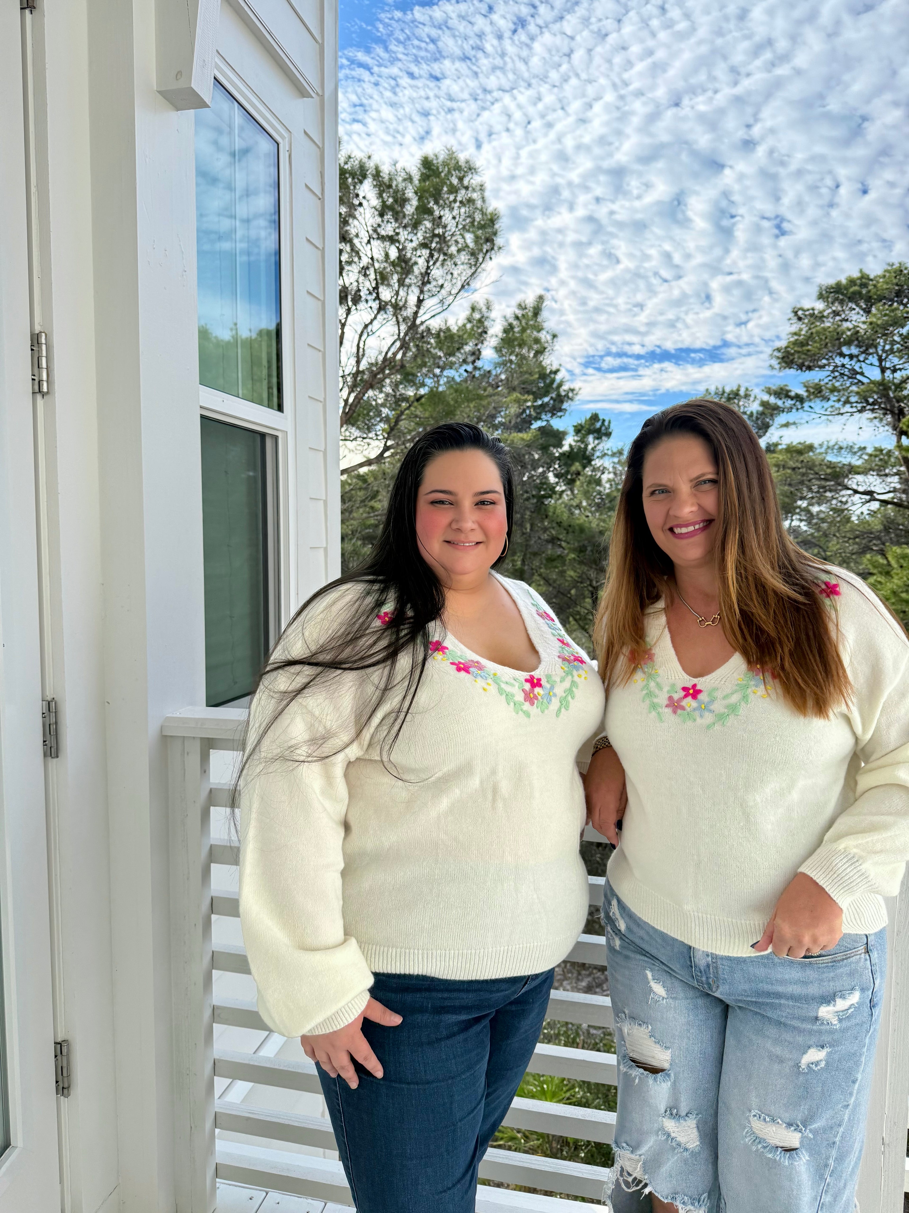 Relaxed Fit V Neck Sweater with Floral Embroidery by Sew In Love (Ships 2-3 weeks) - BFF Here