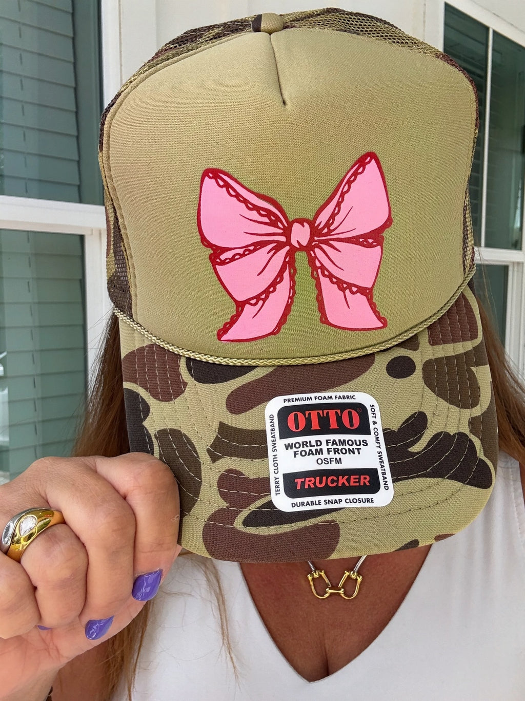 Pink Lace Bow Two Toned Camo Trucker by Southern Bliss (ARRAY) — Ships 2-3 weeks - BFF Here