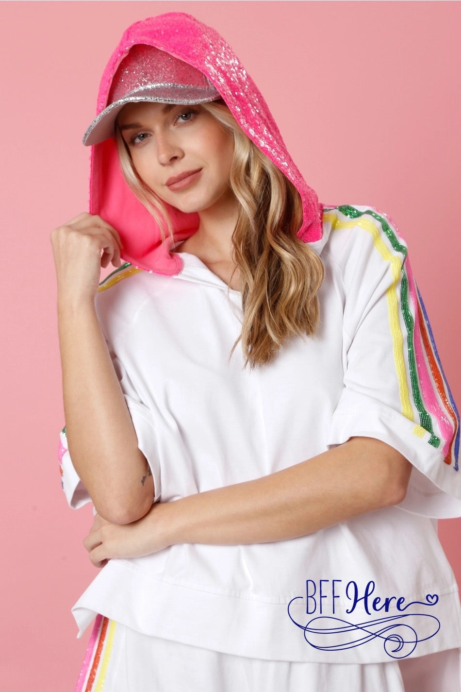 Prismatic Play: Rainbow Sequin Stripe Sweatshirt - BFF Here