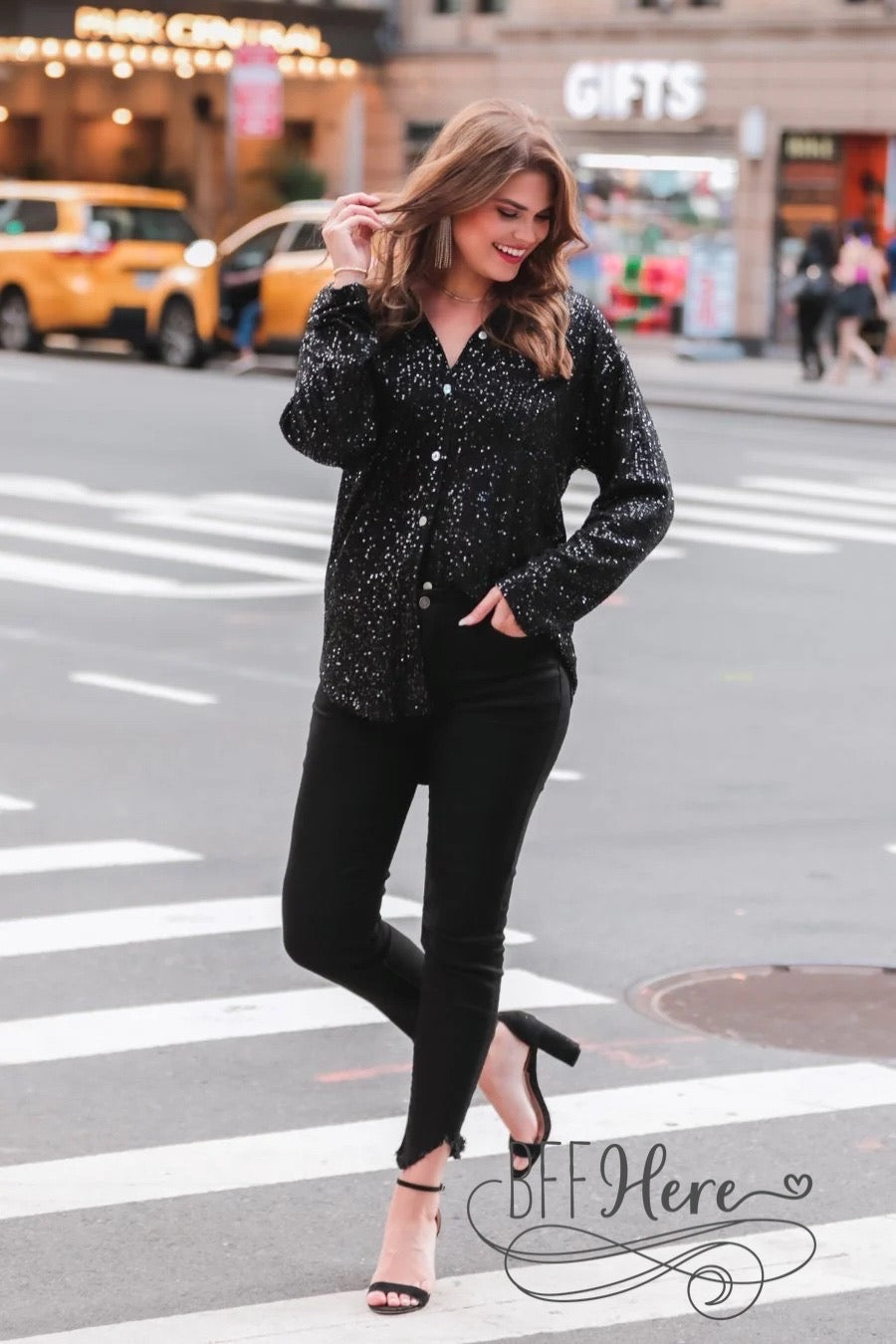 Attention Seeker Sequin Button Up Top — Black - BFF Here