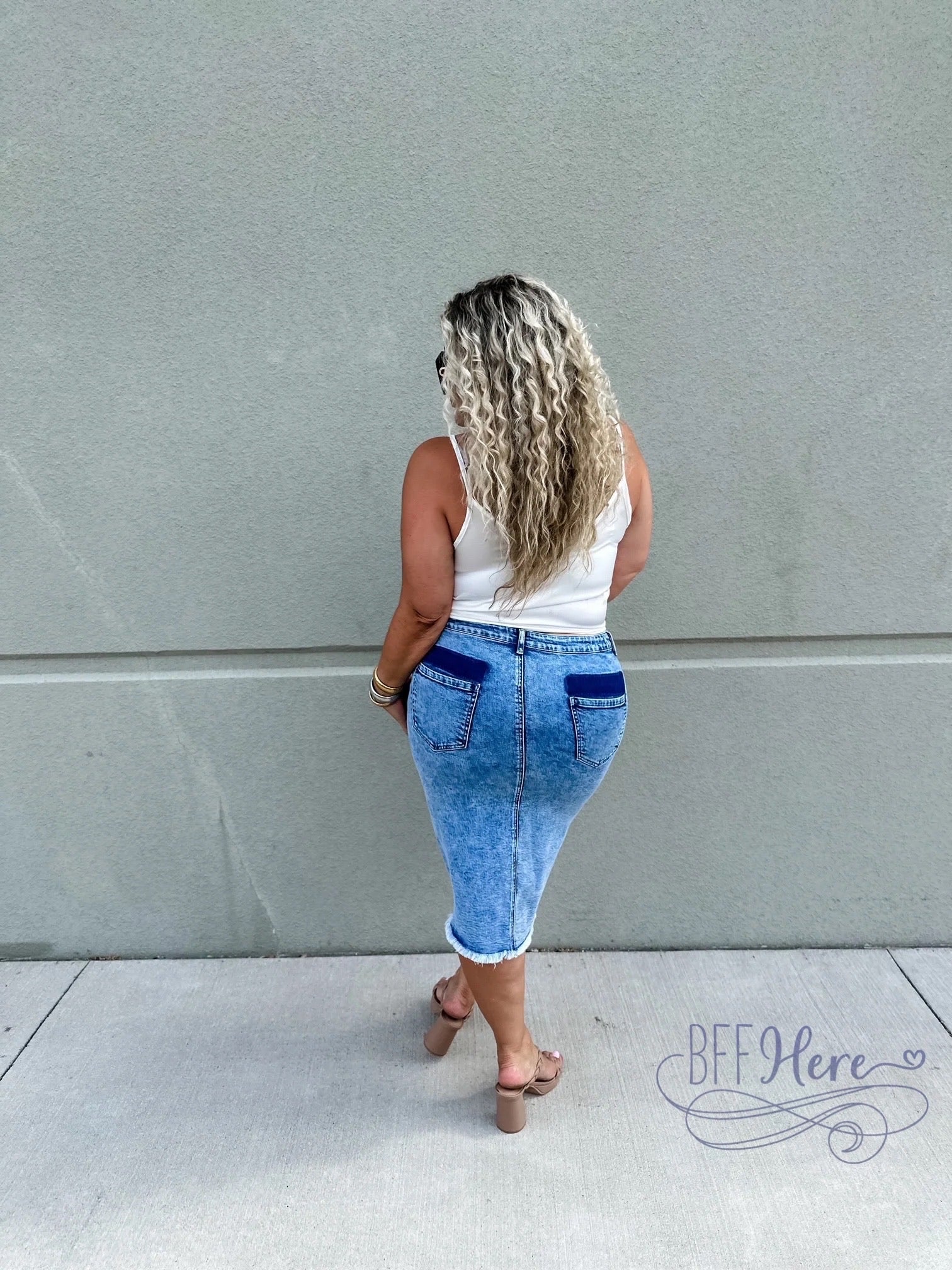 PREORDER: Denim Dreams: Asymmetrical Front-Button Denim Skirt  (Ships Middle Of October) - BFF Here