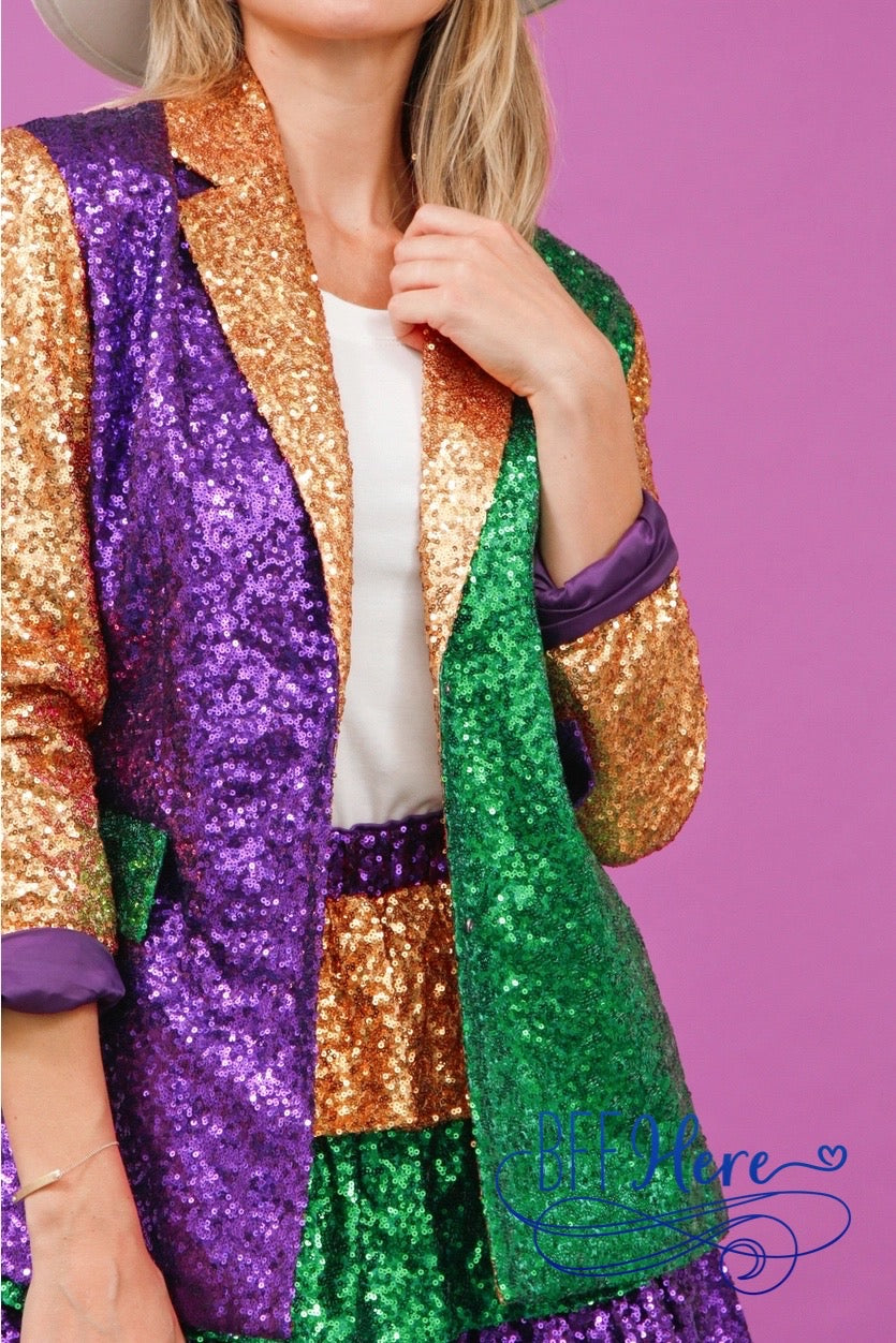 Masquerade Magic: Mardi Gras Sequin Blazer - BFF Here