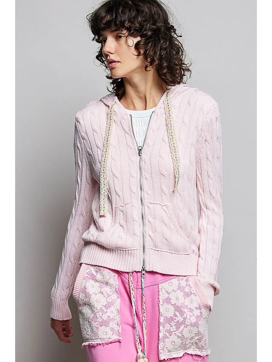 Full Sleeve Solid Acrylic Sweater Hoodie Zip Up Knit Top by POL (Ships 2-3 weeks) - BFF Here