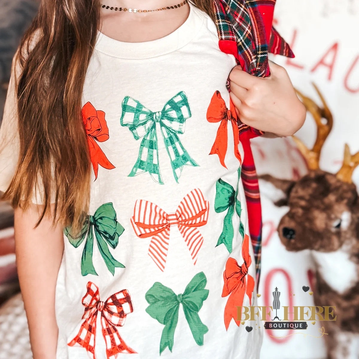 Festive Holiday Bow Tee / Youth - BFF Here