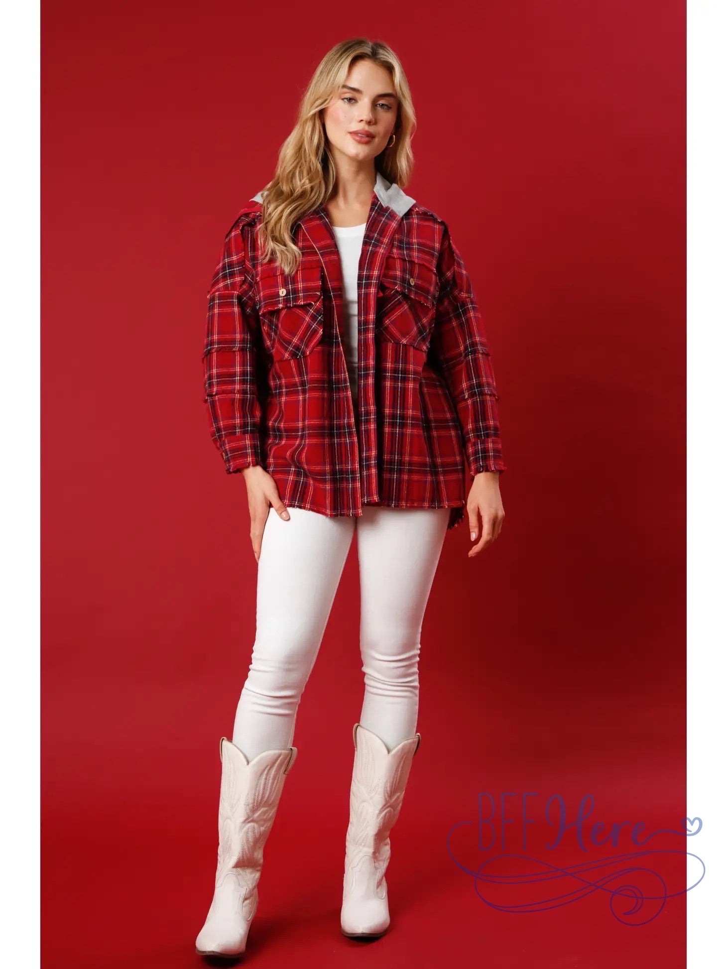 PREORDER: Rustic Glam Sequin Reindeer Plaid Flannel Shacket (Ships Beginning of November) - BFF Here