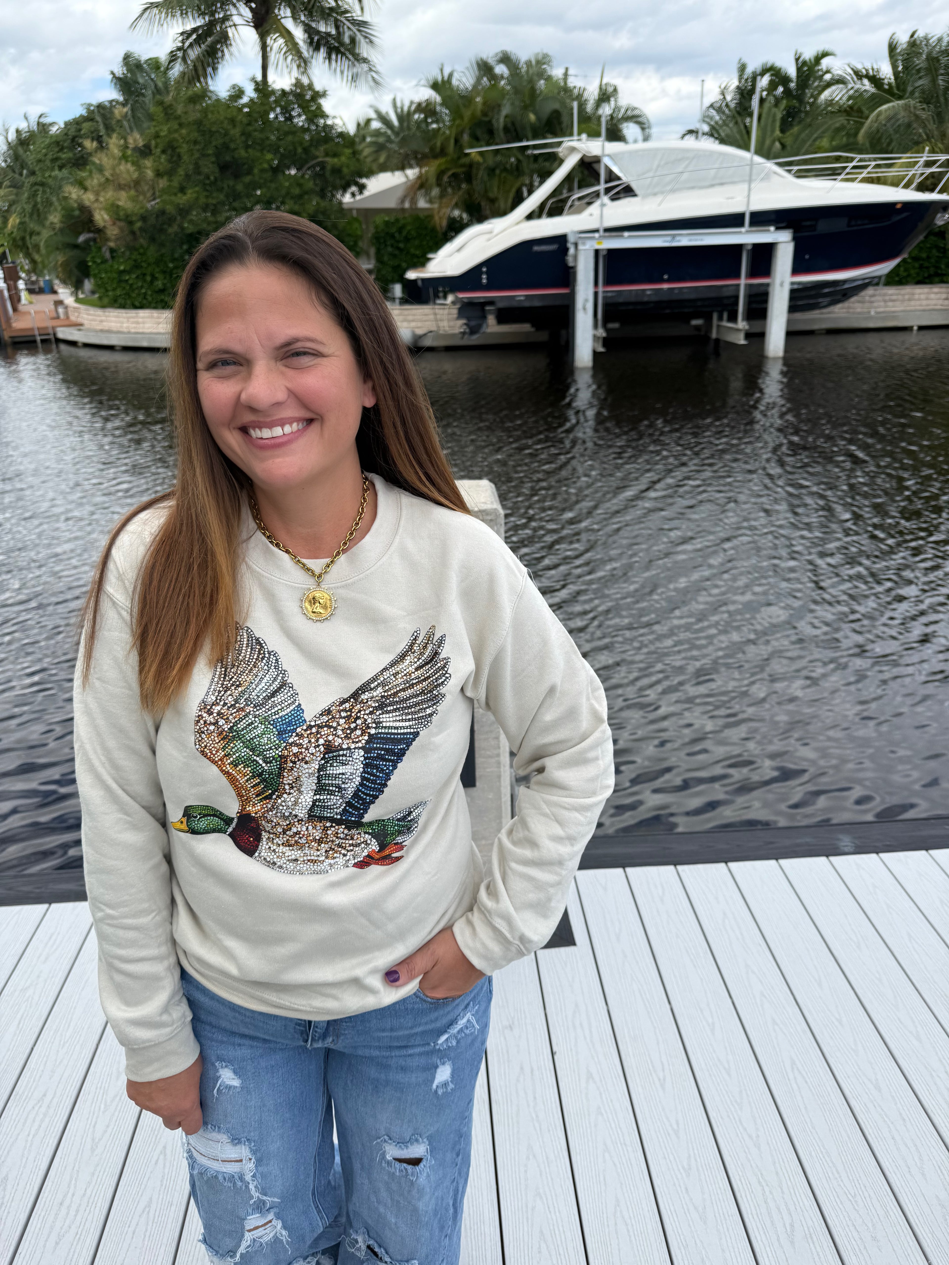 Faux Sequin Duck Sweatshirt - BFF Here