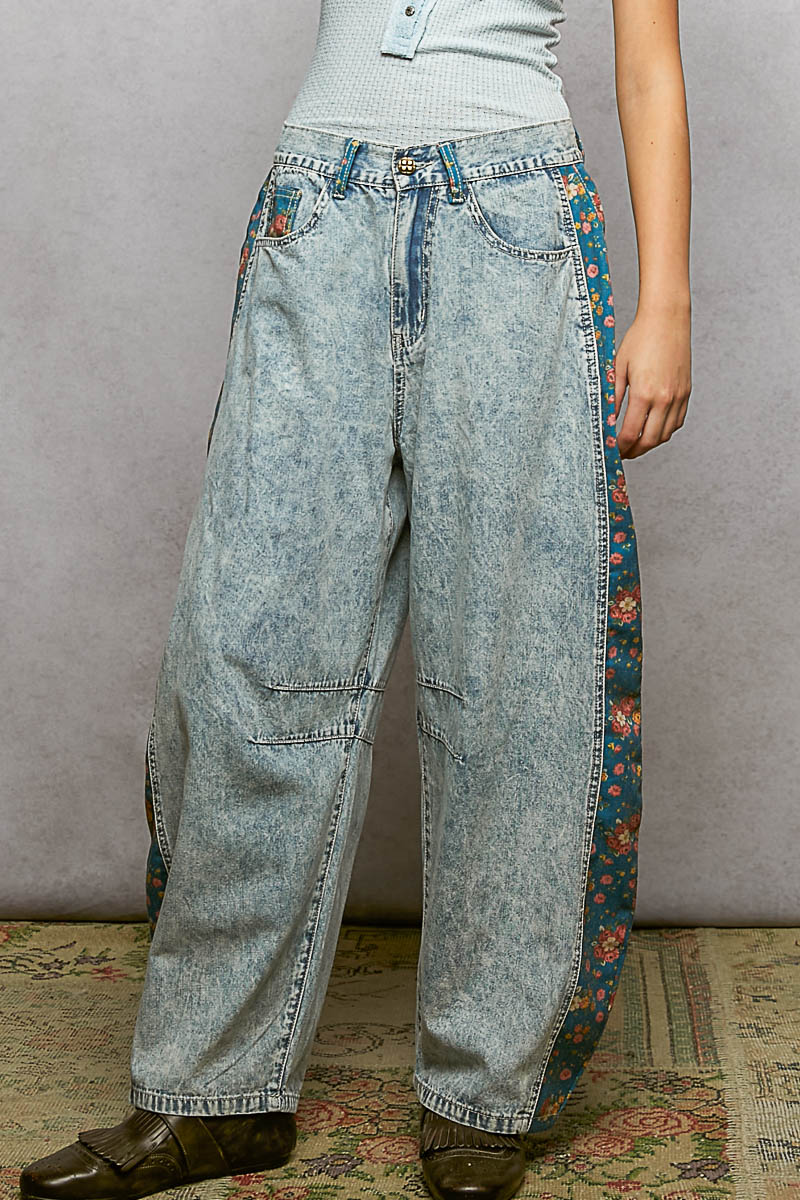 Relaxed Fit Contrast Stitch Dart Detail Floral Pants by POL (Ships 2-3 weeks)