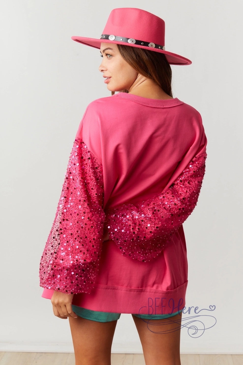 PREORDER: Sequin Sleeve French Terry Top: Effortless Glam (Ships Middle of September) - BFF Here