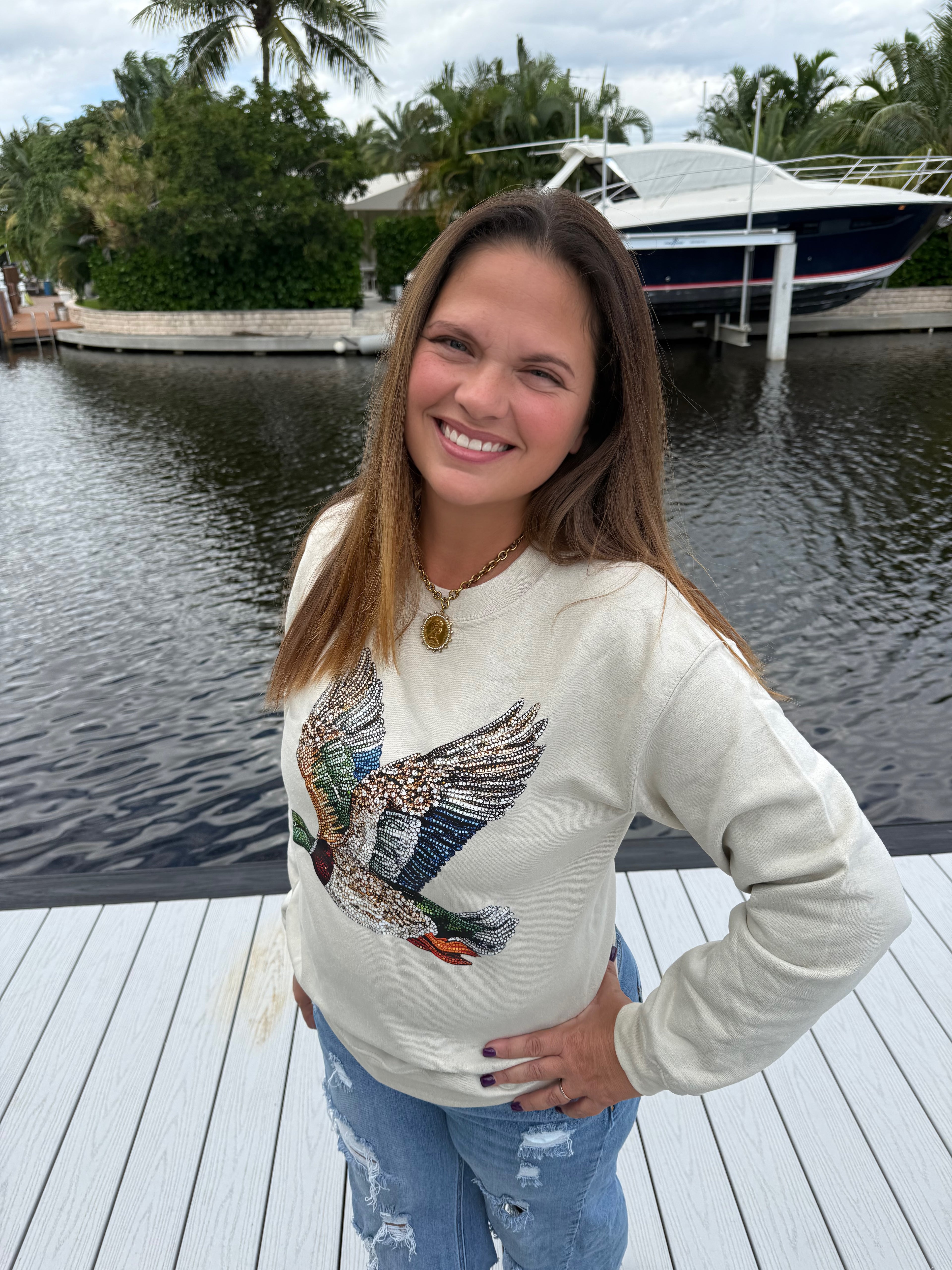 Faux Sequin Duck Sweatshirt - BFF Here
