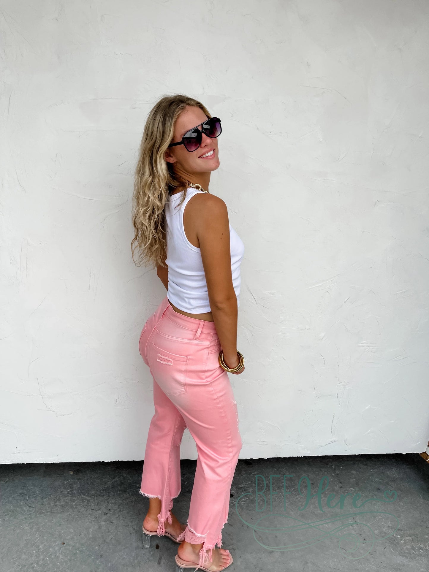 Pink Urban Distressed Crop Jeans by Blakeley - BFF Here