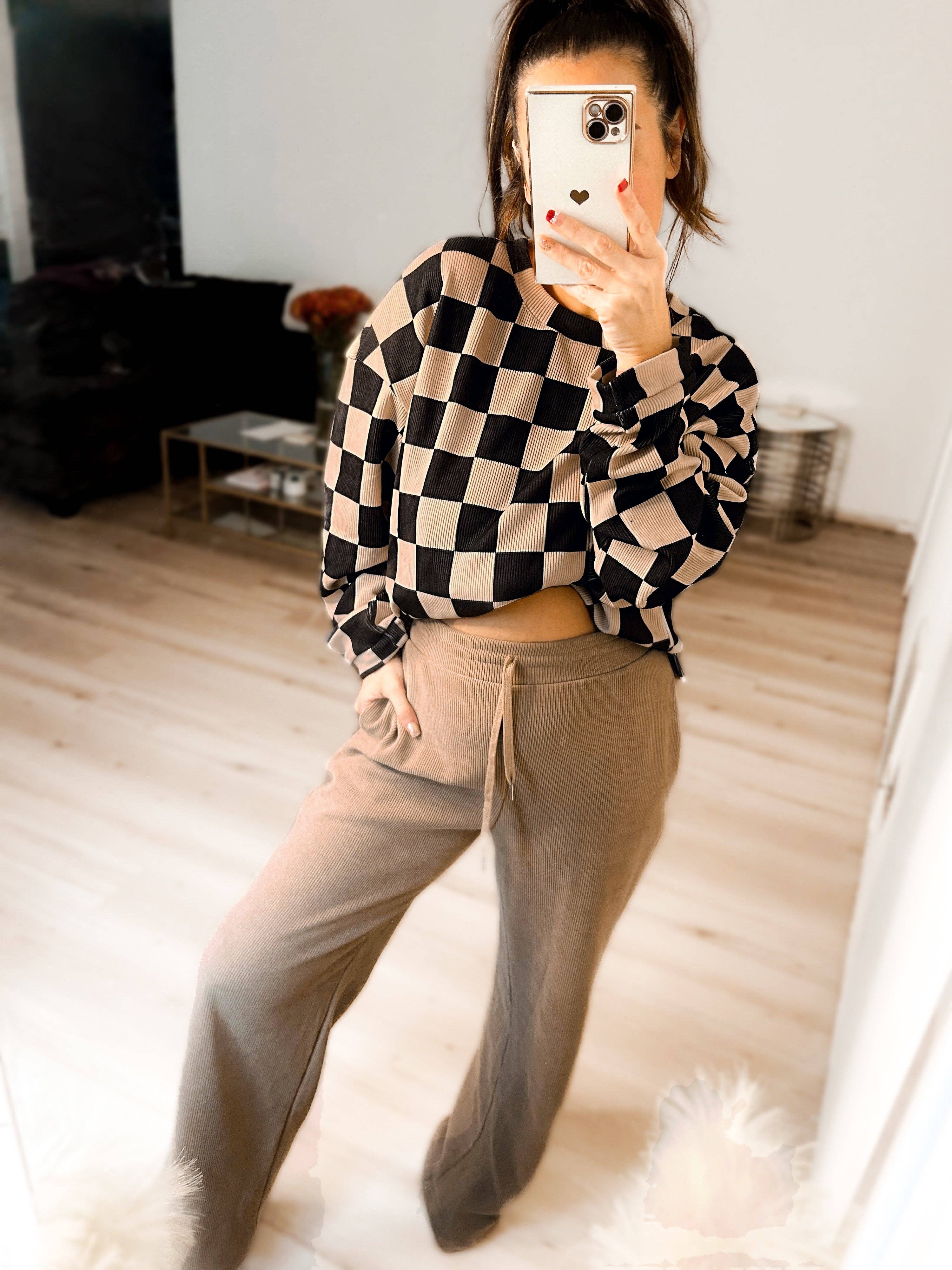 Charlie Checkered Corded Crew Sweater Set - BFF Here