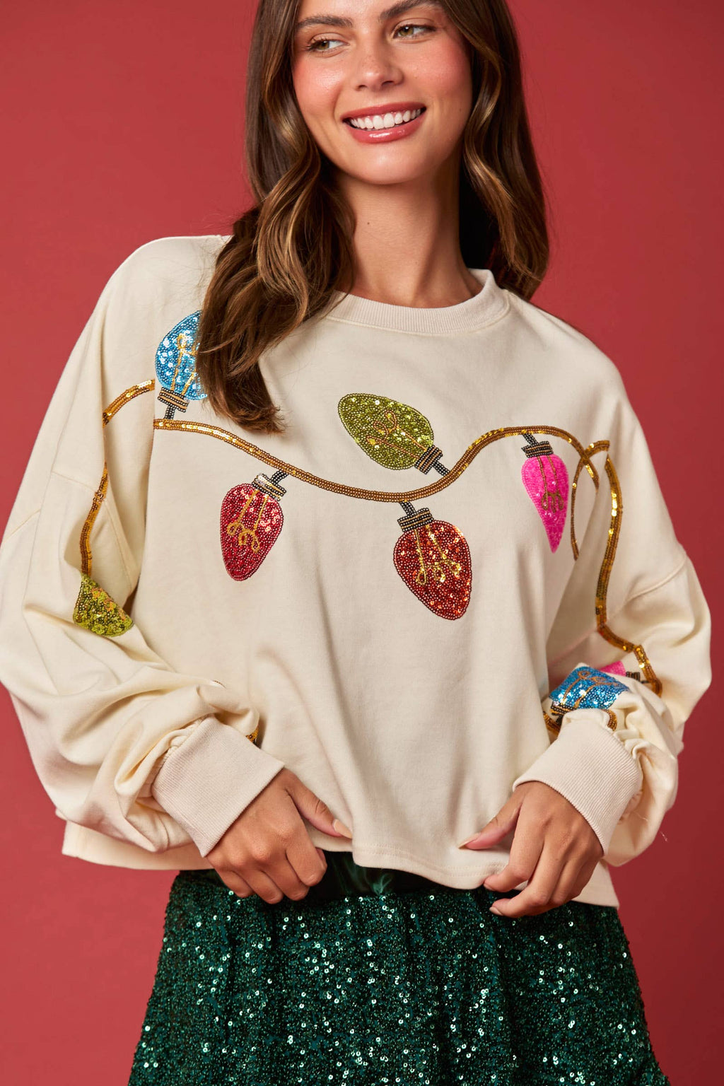 Twinkle & Shine Sequin Holiday Lights Sweatshirt - BFF Here