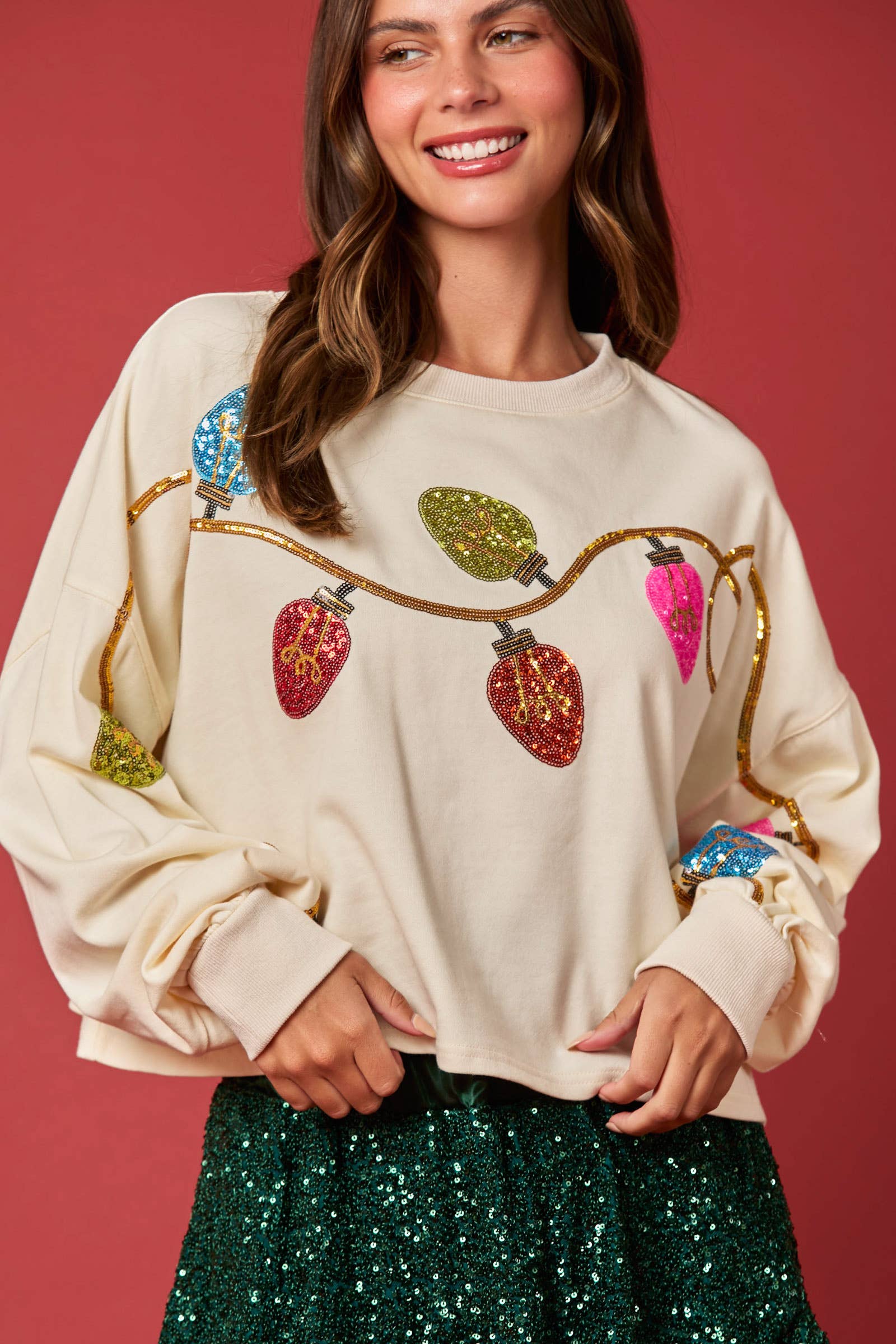 Twinkle & Shine Sequin Holiday Lights Sweatshirt - BFF Here