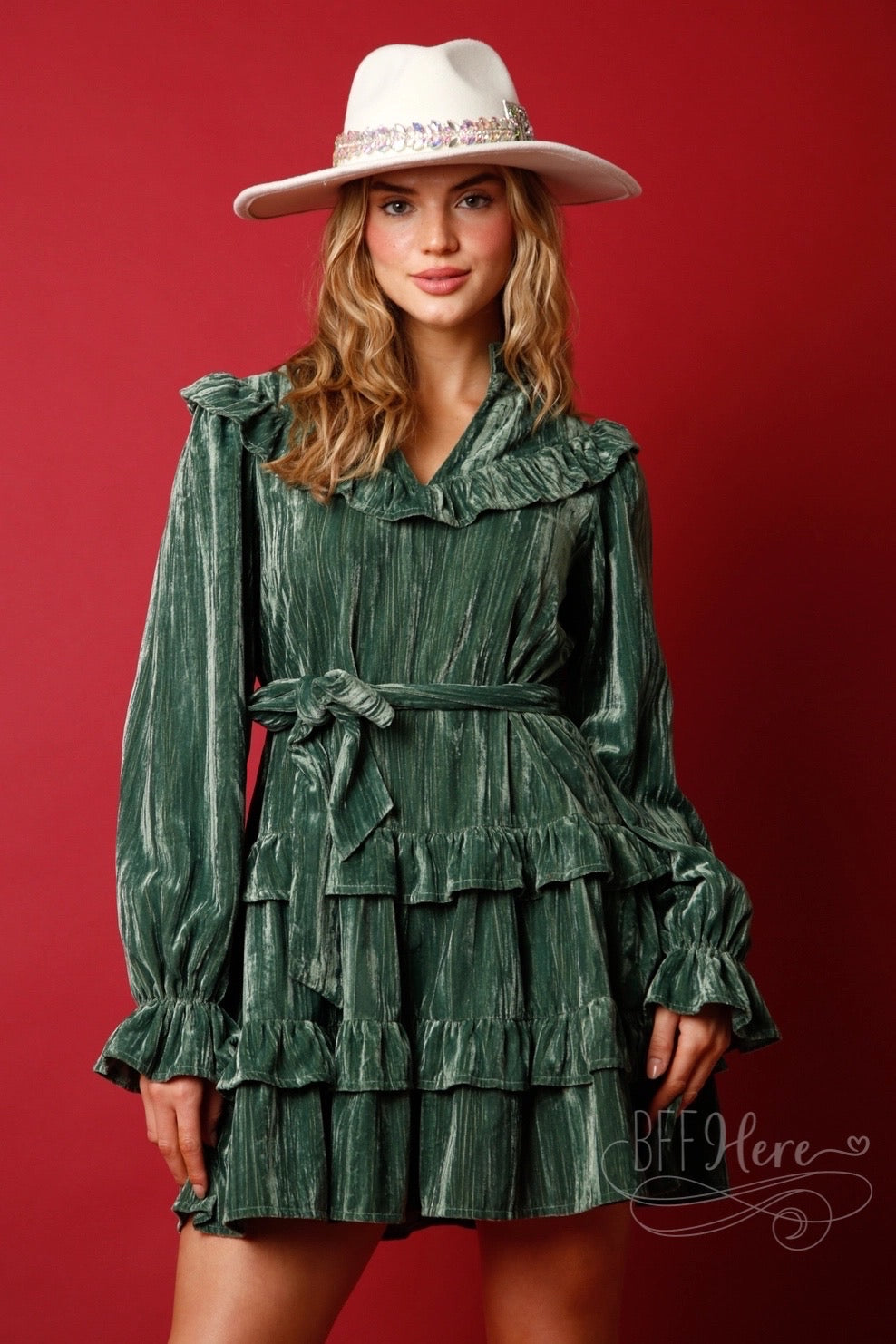 Vintage Glamour: Washed Velvet Ruffle Dress - BFF Here