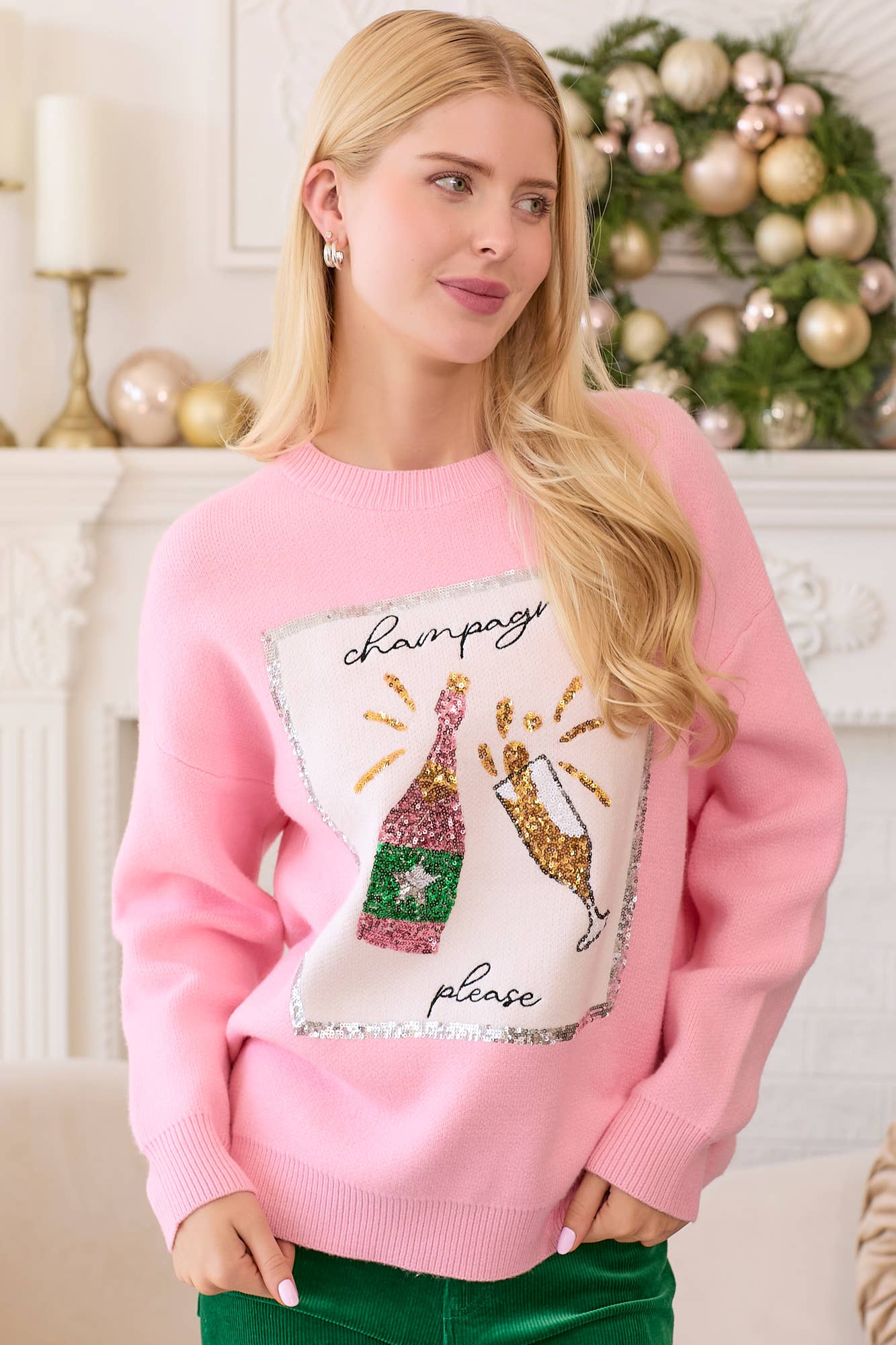 Pop The Bottle Sequined Embroidered Sweater - BFF Here