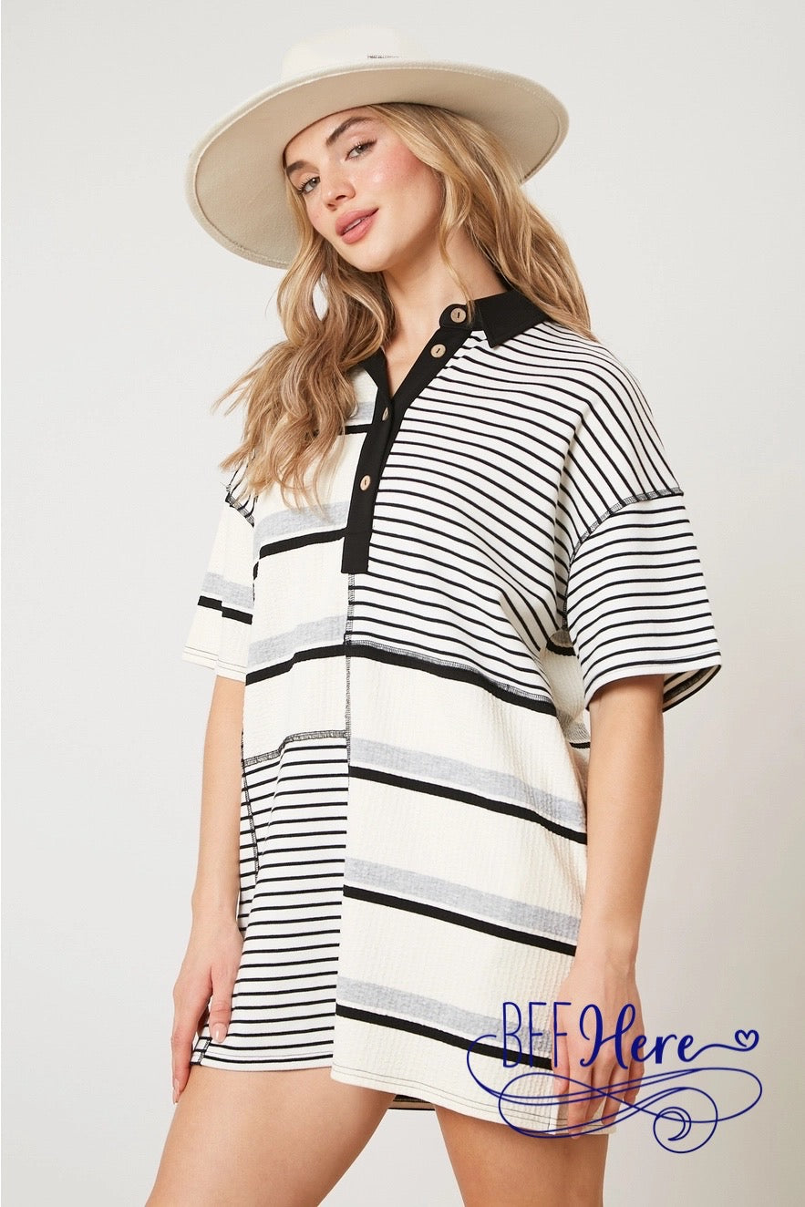 Stripe Harmony: Mixed Stripes T-Shirt Dress - BFF Here