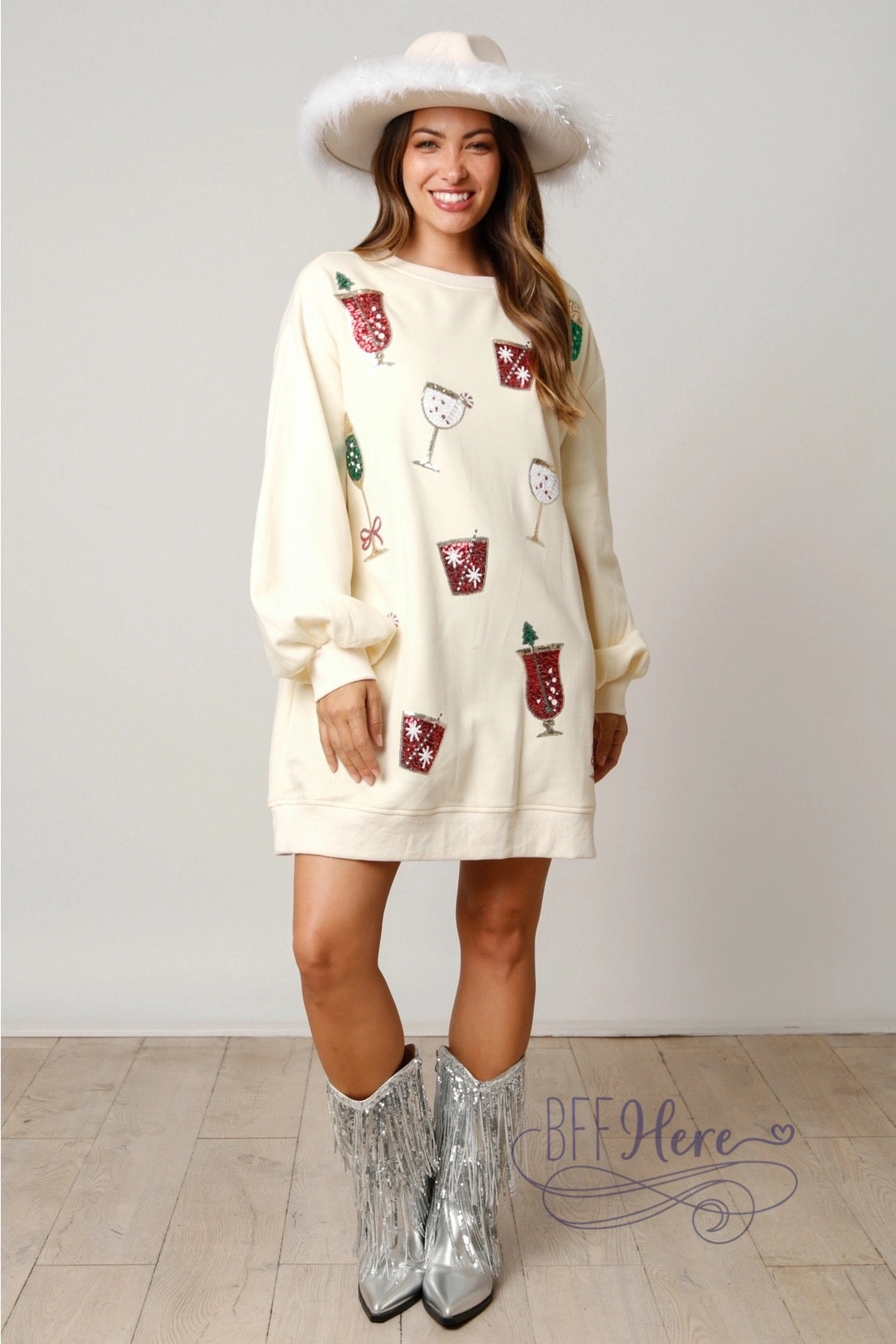 Christmas Cheers Cocktails Sweatshirt Dress: Toast the Holidays in Style! / Choice of Color - BFF Here