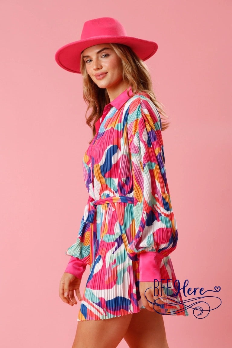 PREORDER: Swirl into Style: Playful Brushstroke Mini Dress for the Bold and Beautiful (Ships end of December) - BFF Here