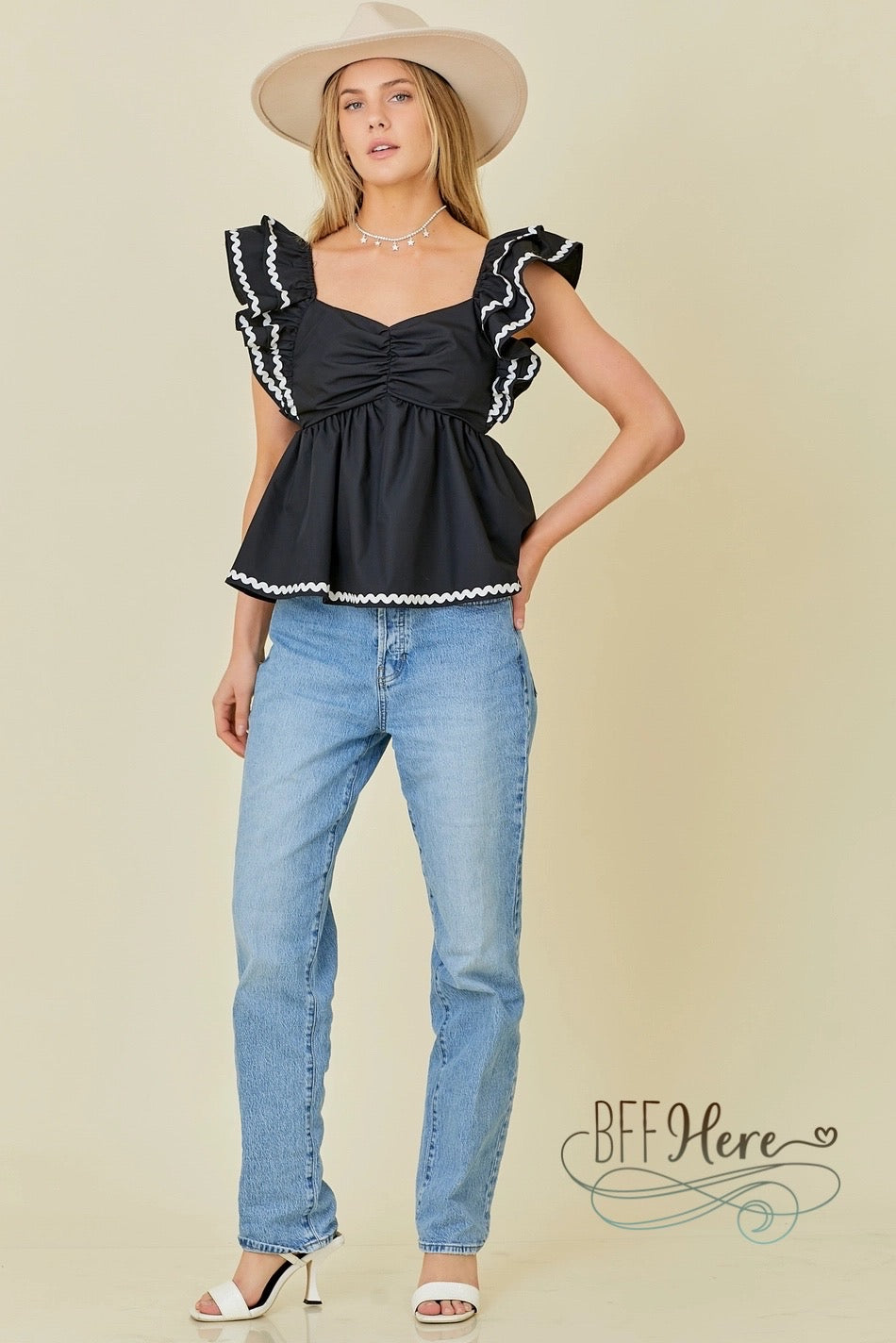 Midnight Frills Ruffle Sleeve Top - BFF Here