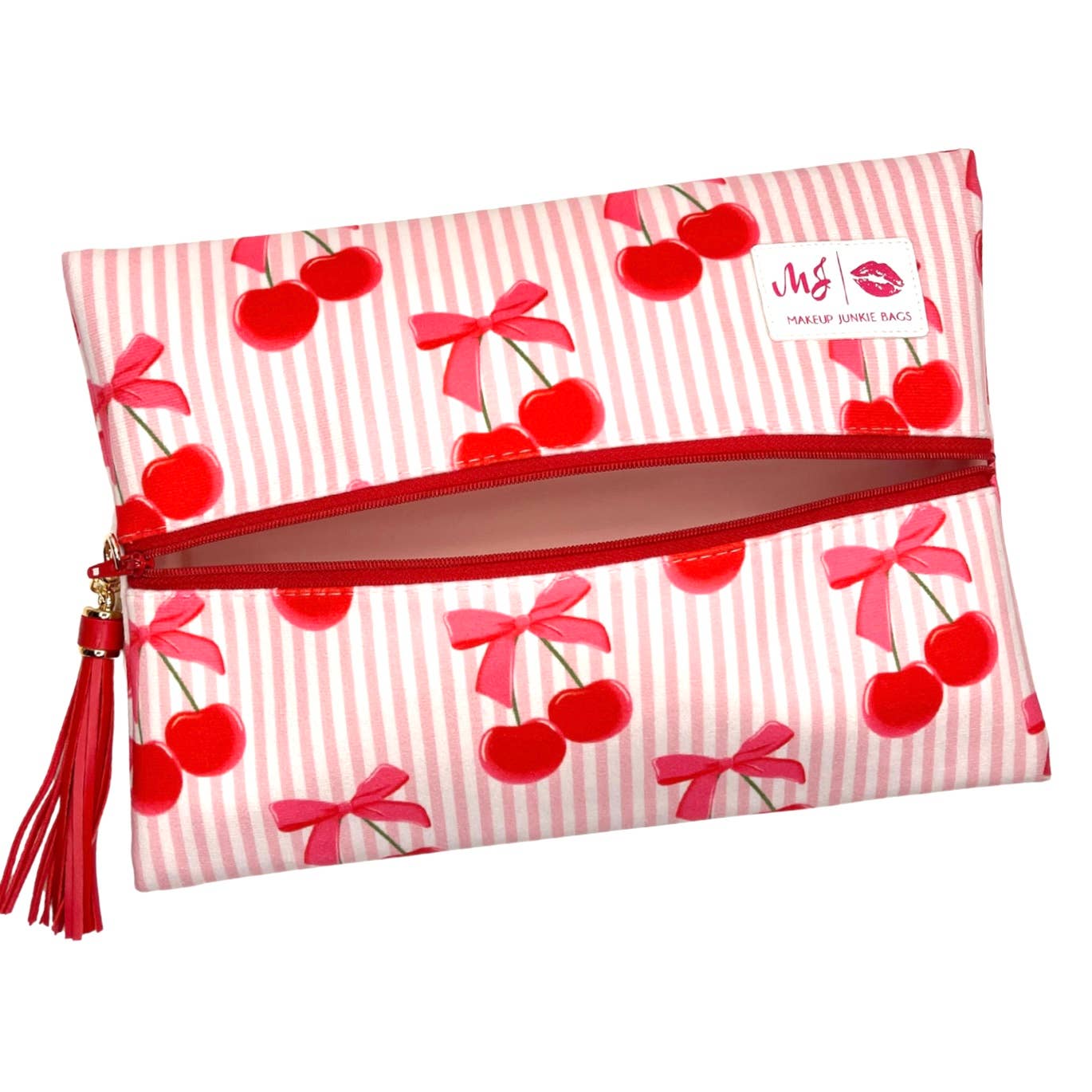 Red Pinstriped Cherry by Makeup Junkie Bags - BFF Here