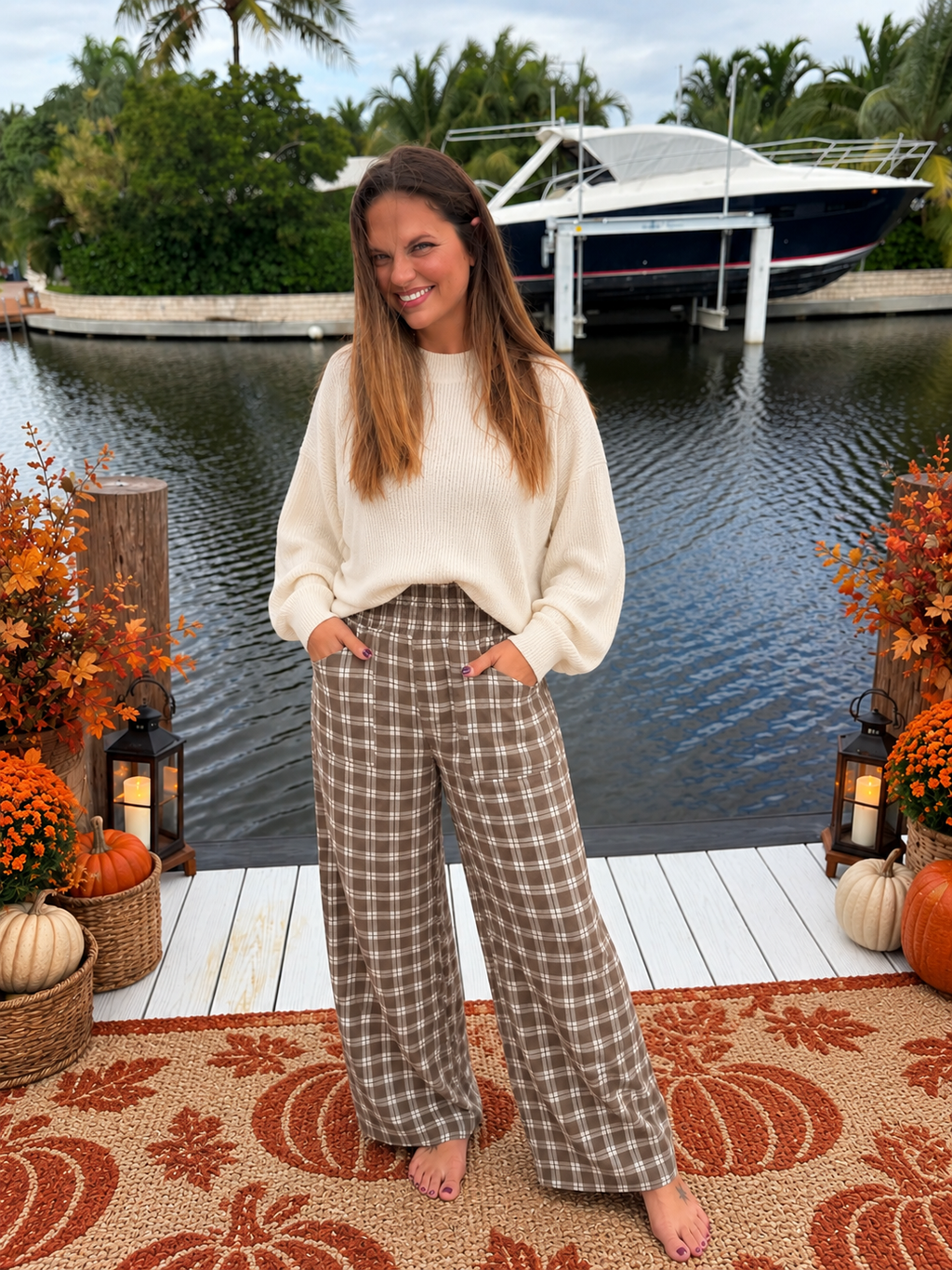 PREORDER: Autumn Affair Plaid Wide Leg Pants / Light Brown (ETA: December) - BFF Here