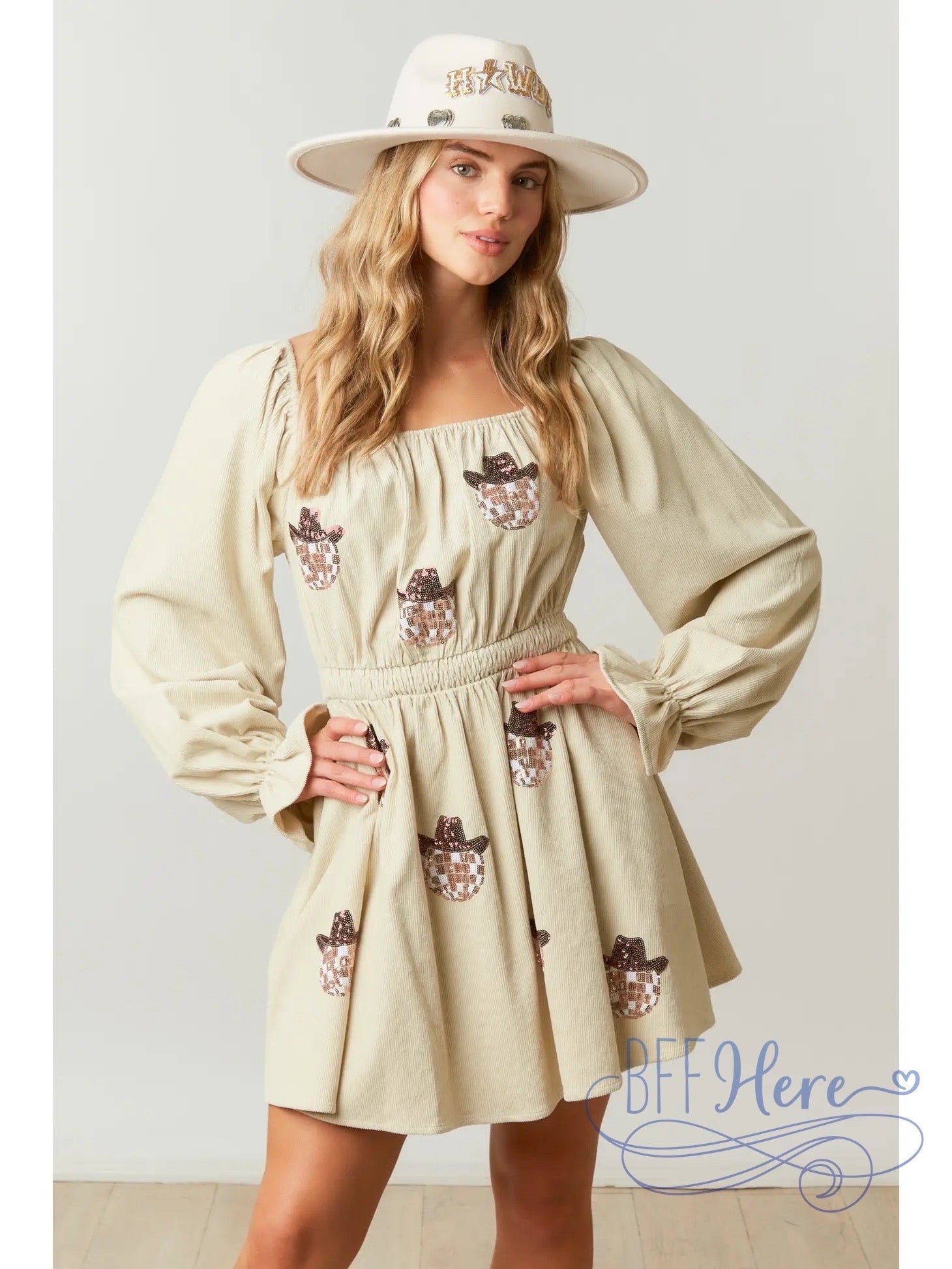 Glistening Gala Sequin Smock-Waist Dress - BFF Here