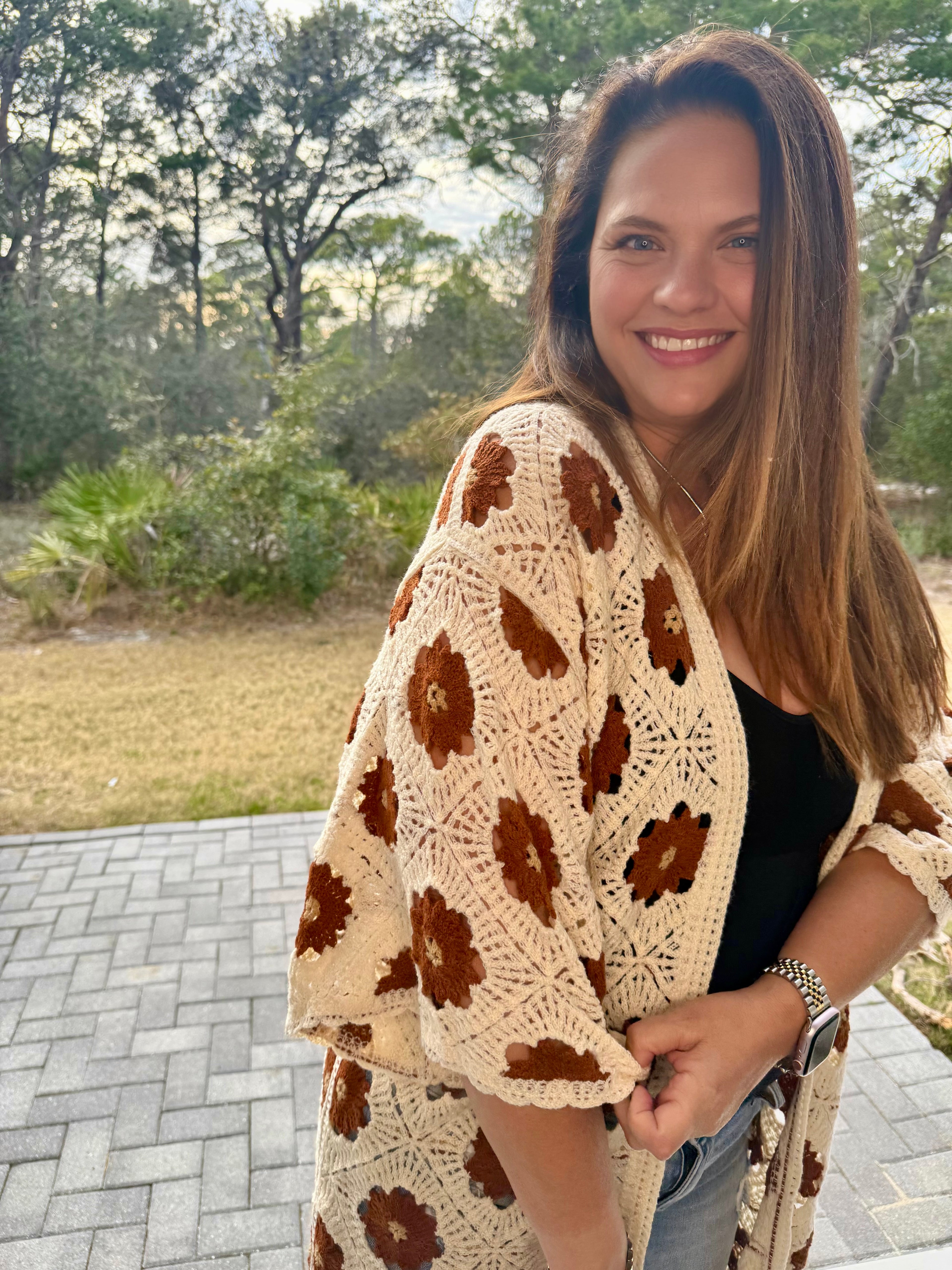 Preorder: Floral Pattern Crochet Maxi Open Cardigan Top by POL (ETA: March) - BFF Here