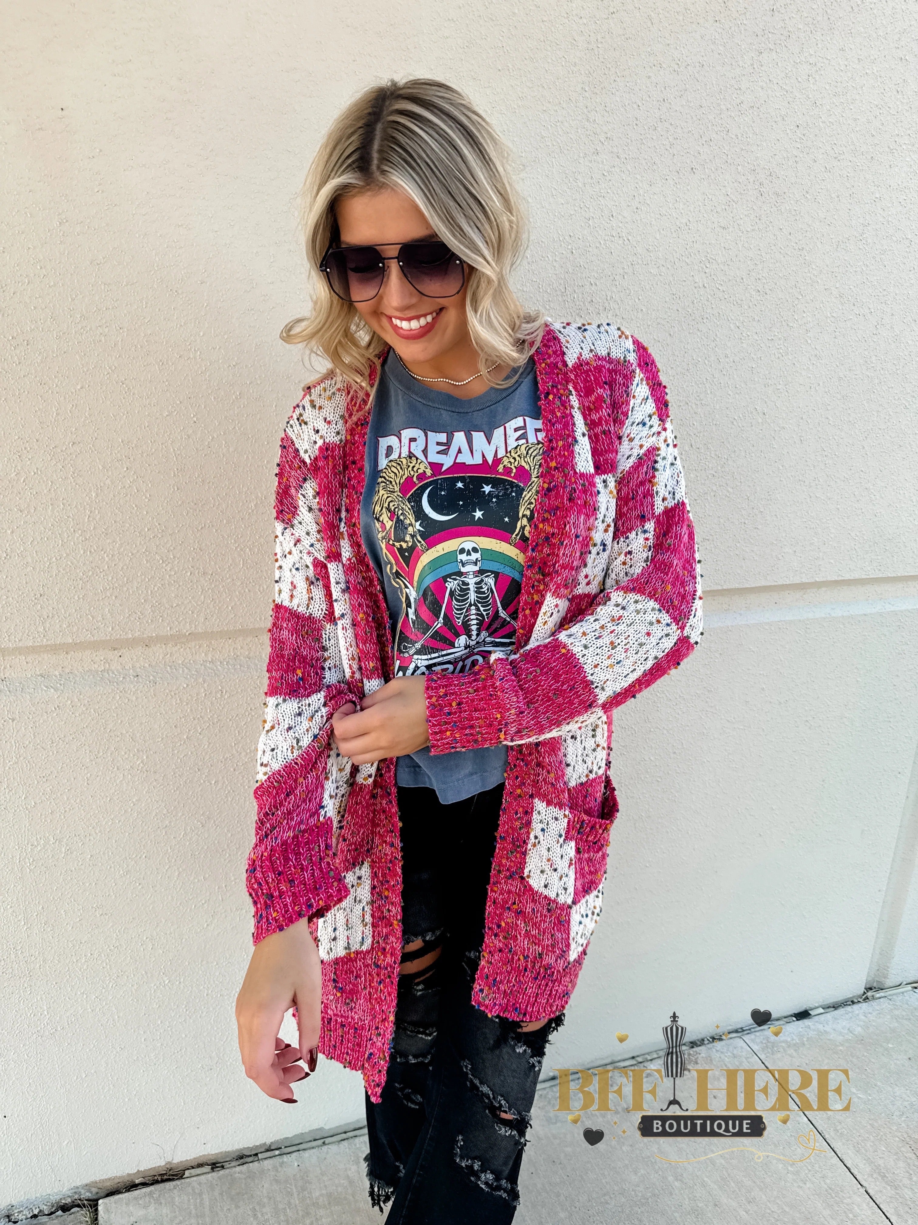 Checkered Miley Dot Cardigan by Blakeley - BFF Here