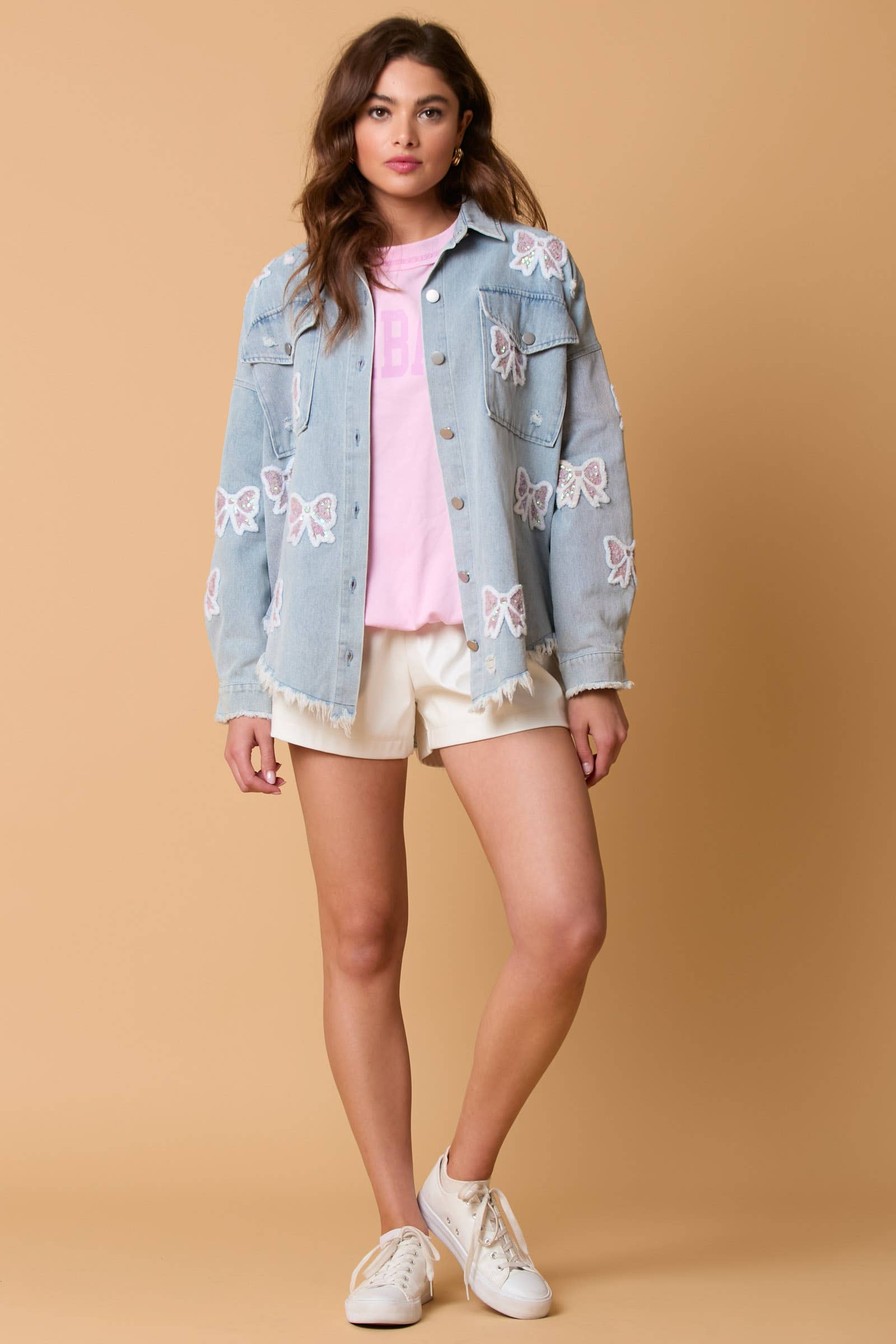 Bow Delight Frayed Denim Shacket - BFF Here