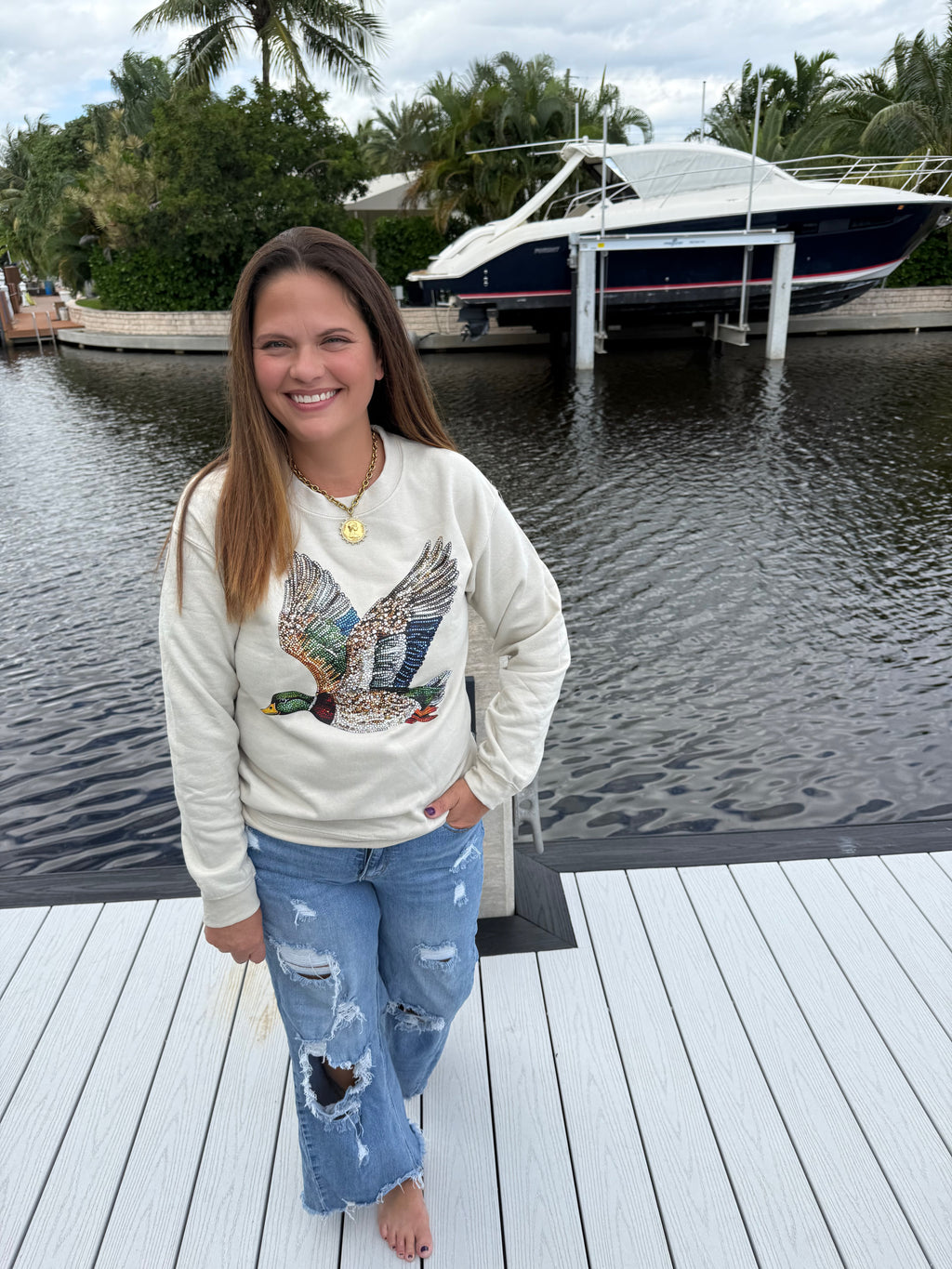 Faux Sequin Duck Sweatshirt - BFF Here