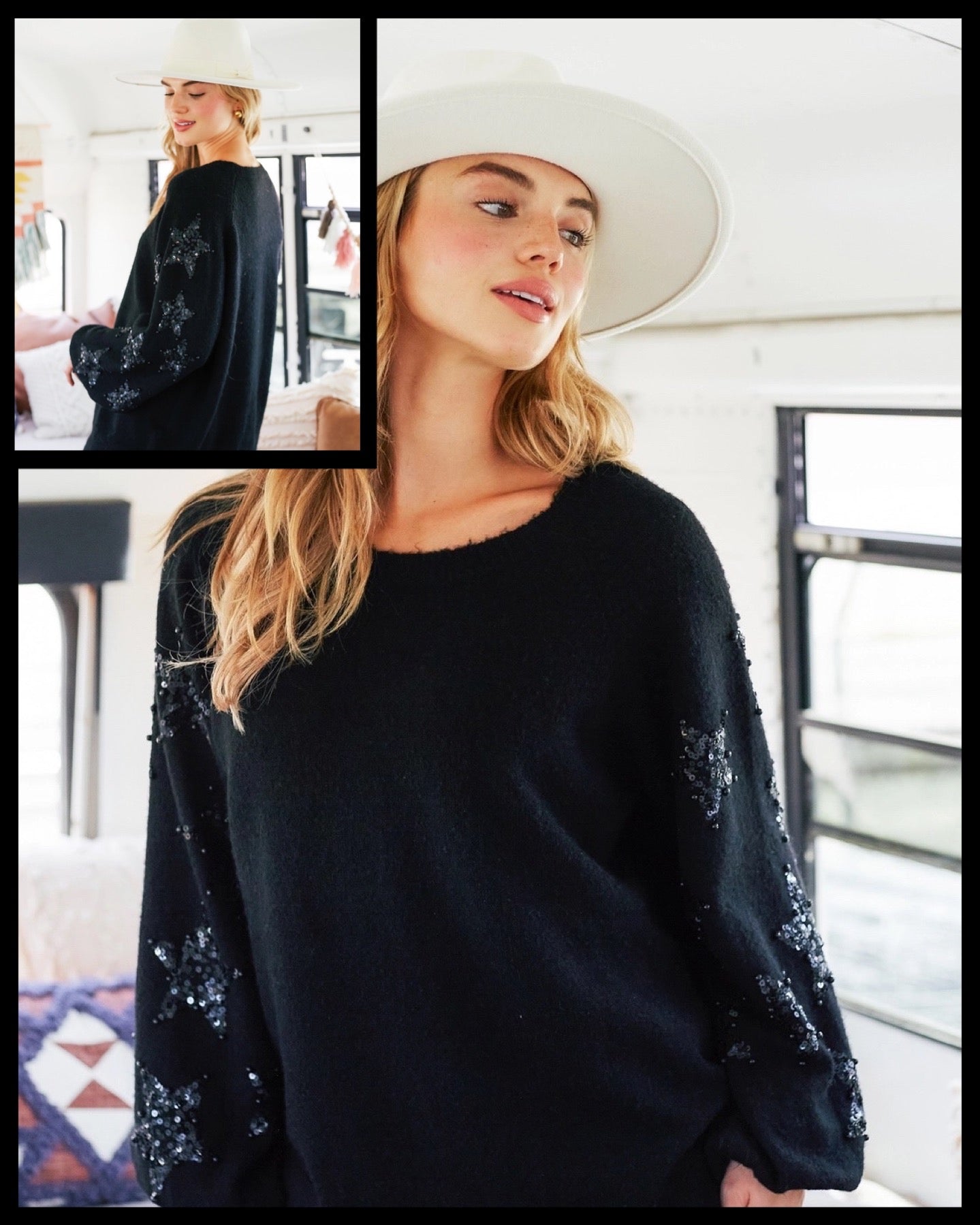 PREORDER: Starry Night: Sequin-Embellished Sleeve Sweater (Ships Middle of November) - BFF Here