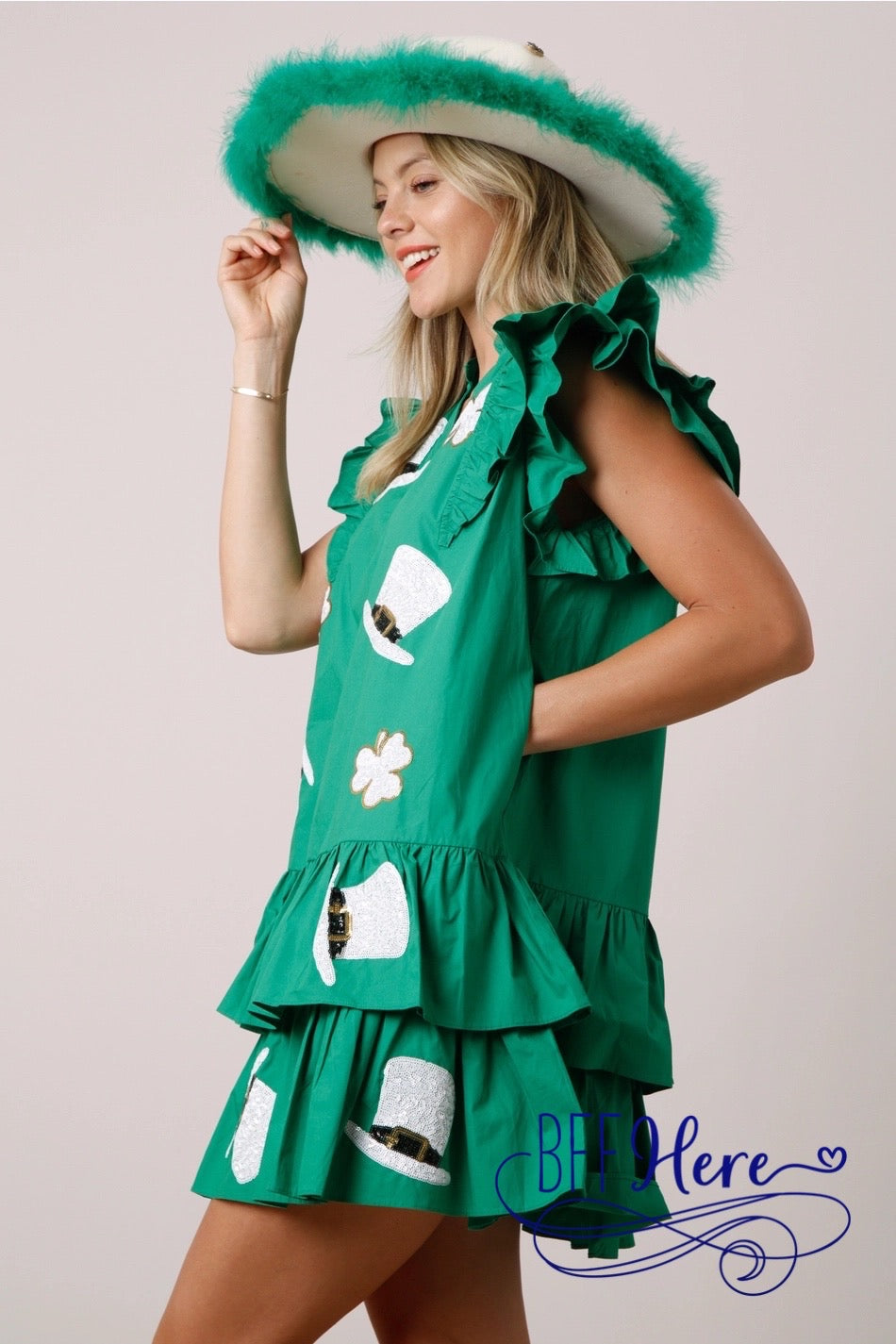 PREORDER: Lucky Charm: St. Patrick's Sequin Clovers Dress (Ships End of January) - BFF Here