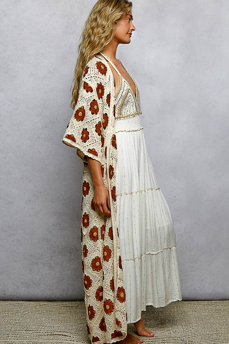 Preorder: Floral Pattern Crochet Maxi Open Cardigan Top by POL (ETA: March) - BFF Here