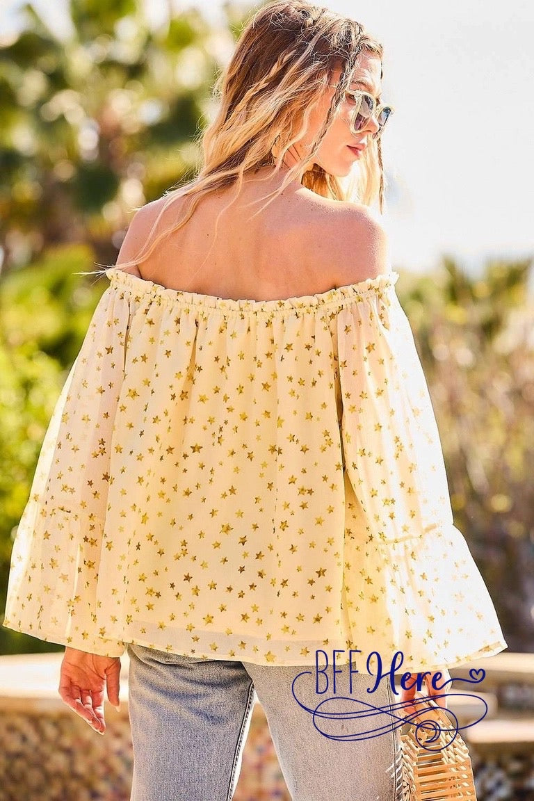 Galactic Glam: Off-Shoulder Ruffle Star Top - BFF Here