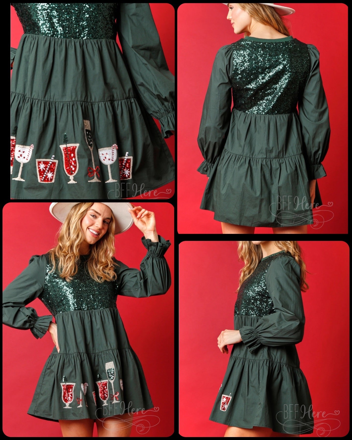 Festive Cheers: Holiday Drinks Mini Dress for Seasonal Glam - BFF Here