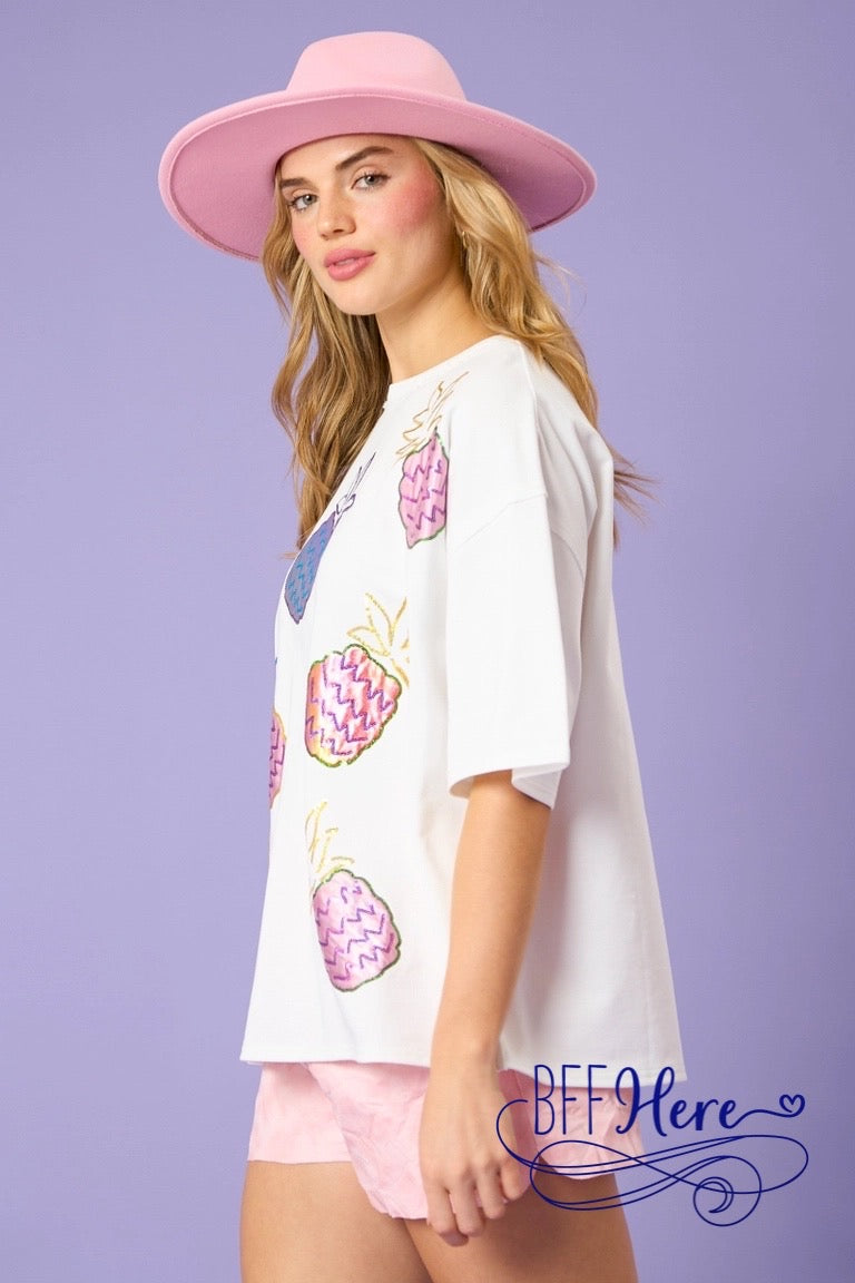 Sparkle & Sizzle: Sequin Pineapples Tee - BFF Here