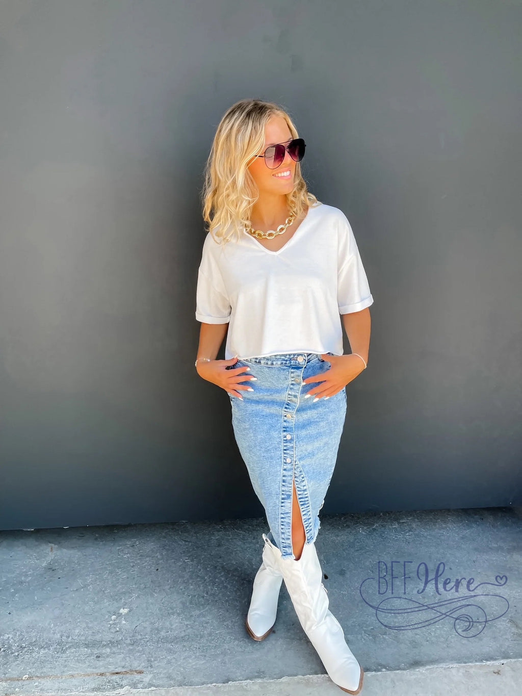 PREORDER: Denim Dreams: Asymmetrical Front-Button Denim Skirt  (Ships Middle Of October) - BFF Here