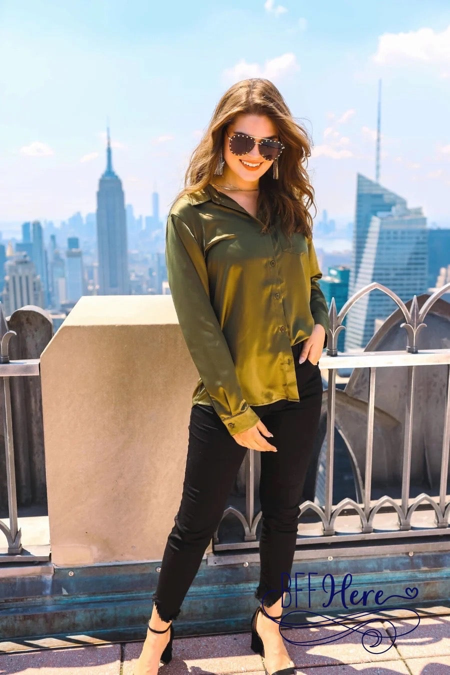 Boss Babe Button Up Top — Olive - BFF Here